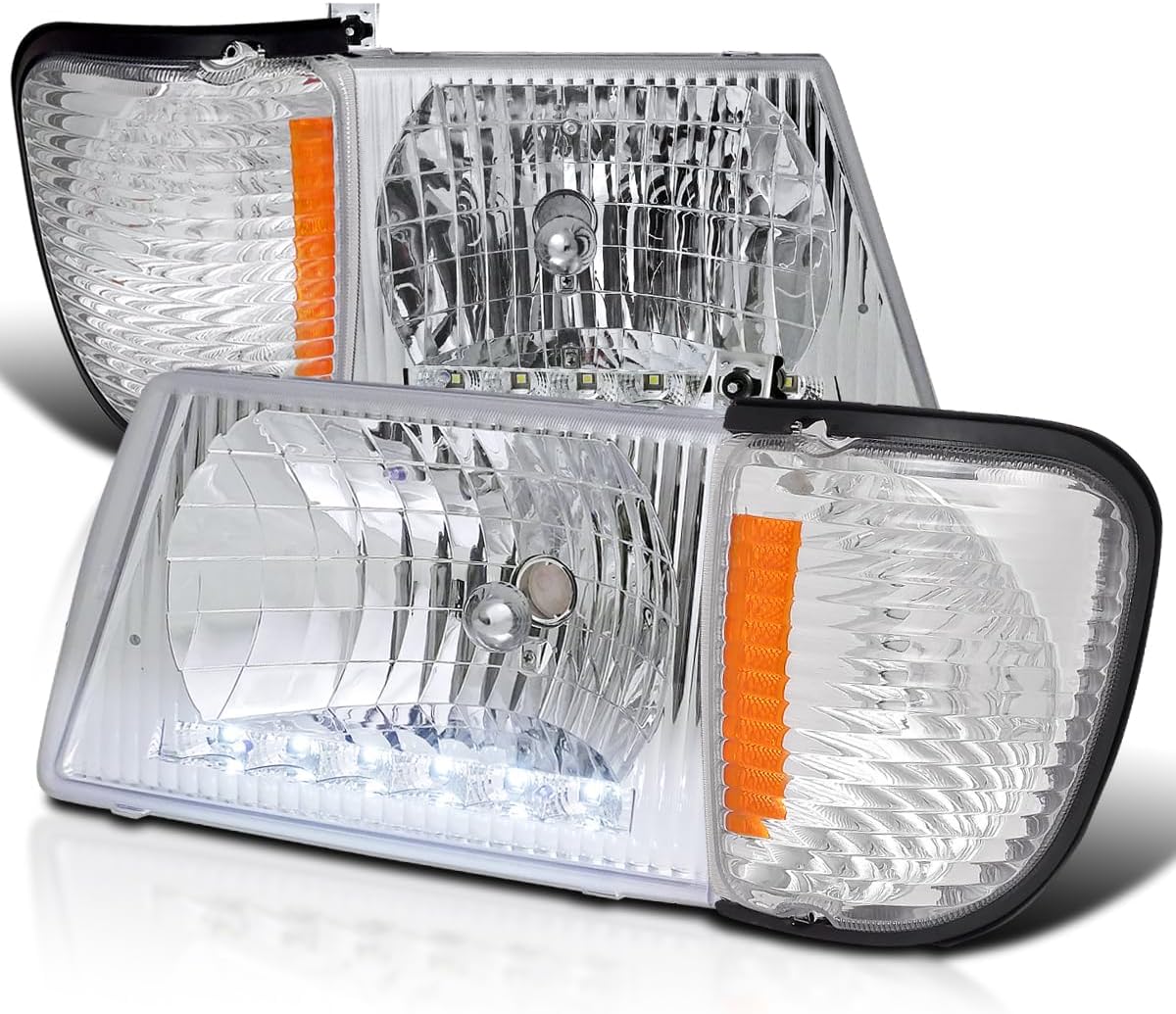 Spec-D Tuning Econoline Van Head Light W/Corner Clear Comopatible with 1992-2006 Ford Left + Right Pair