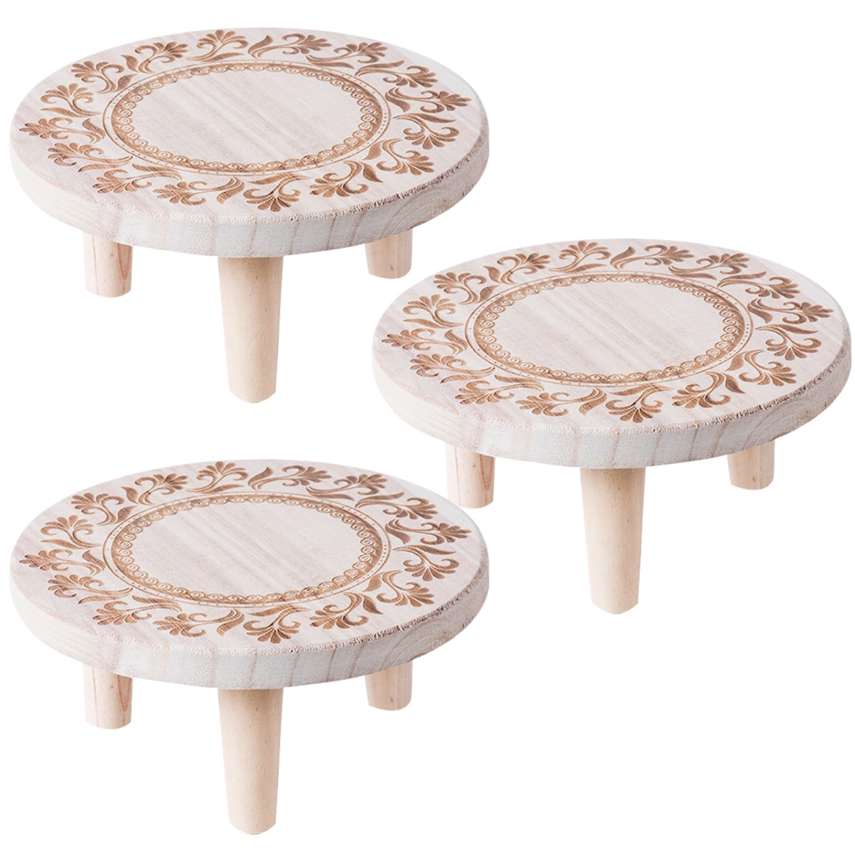 Holzstimmer, Pflanzenhocker, 8,7 x 3,9 runder Pflanzensteiger, Blumenmuster Holzpflanzständer, dekorativer kleiner Holzhocker für Bürohaus Terrasse Garten M, Pflanzensteiger