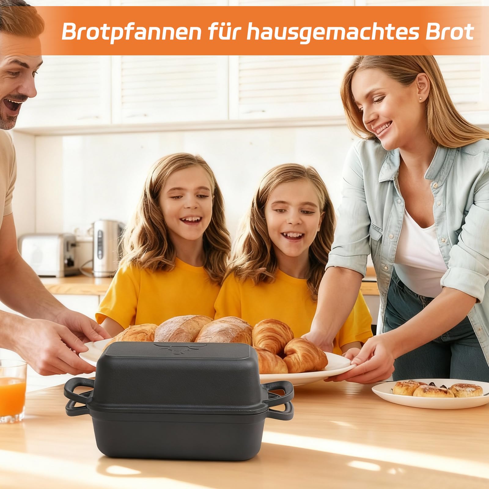 Illidan Brotbackform mit Deckel mit Deckel & Antihaft-Silikonmatten aus Gusseisen - Schwere Qualität für - Ofenfeste Kastenform, Toastbrot Backform, Brottopf