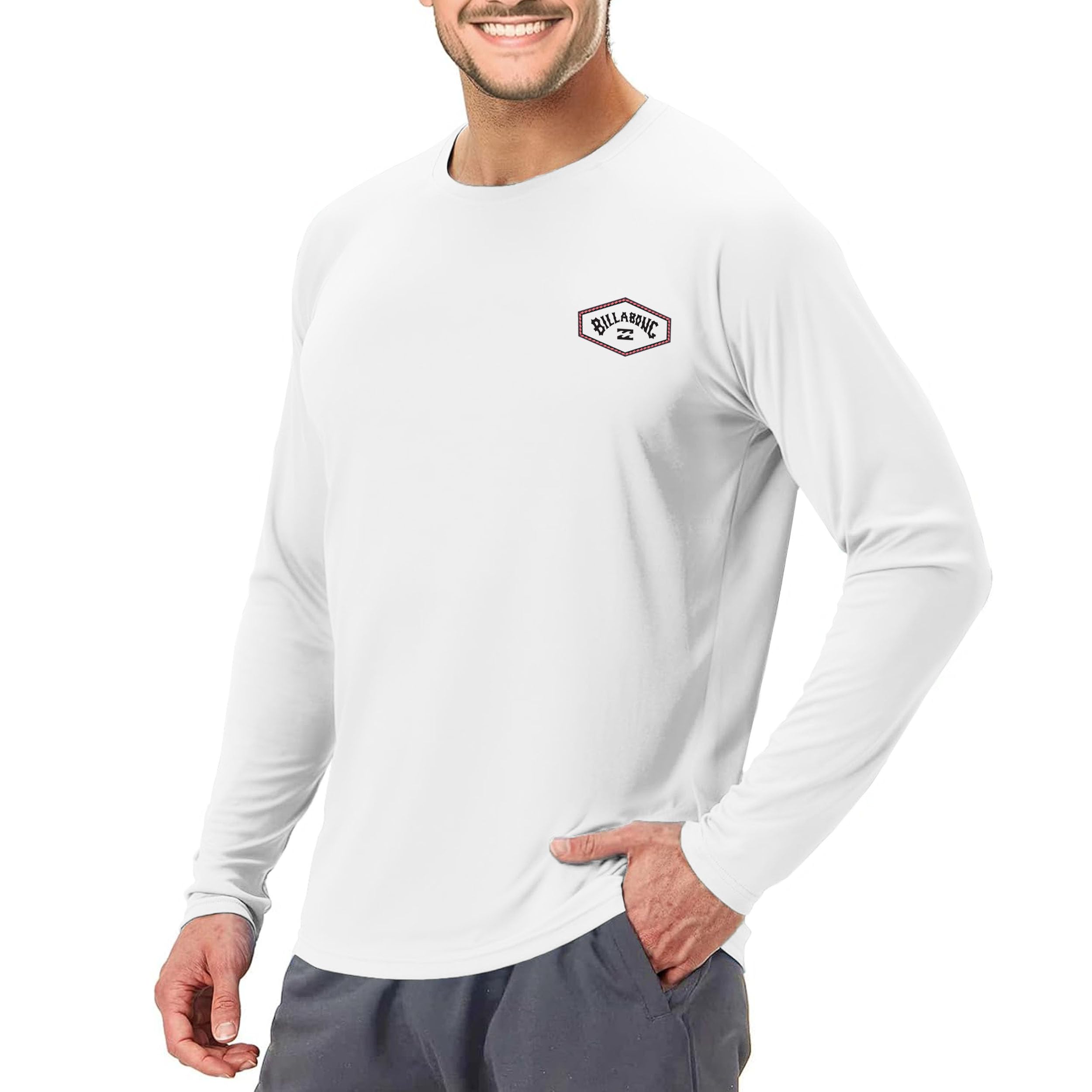 billabong rash guard for men upf 50+ big and tall swim long & short sleeve shirt white