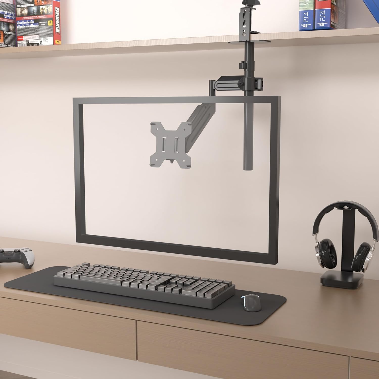 Premium Single Monitor Mount, Single Monitor Arm, Fully Adjustable Gas Spring VESA Monitor Mount, Monitor Stand Desk Mount for Display up to 27 inch LCD Weight Capacity 17.6lbs, Monitor Arm Mount