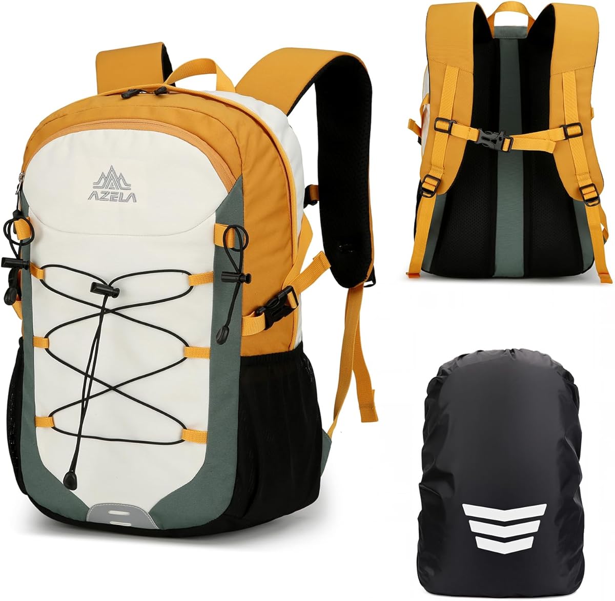 GES Sac à dos de randonnée multifonction de 30 L avec housse de pluie, sac à dos de randonnée durable pour l'école, le travail, le camping, le trekking, le cyclisme et les sports de plein air