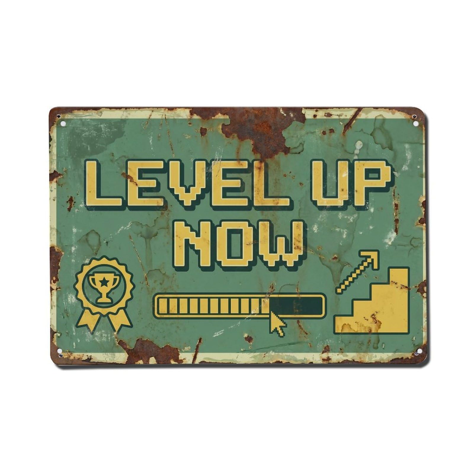 Level Up Now Progress Retro Motivational Slogans Vintage Metal Tin Sign Wall Decor for Cafe, Club, Garden Metal Poster 8x12Inch