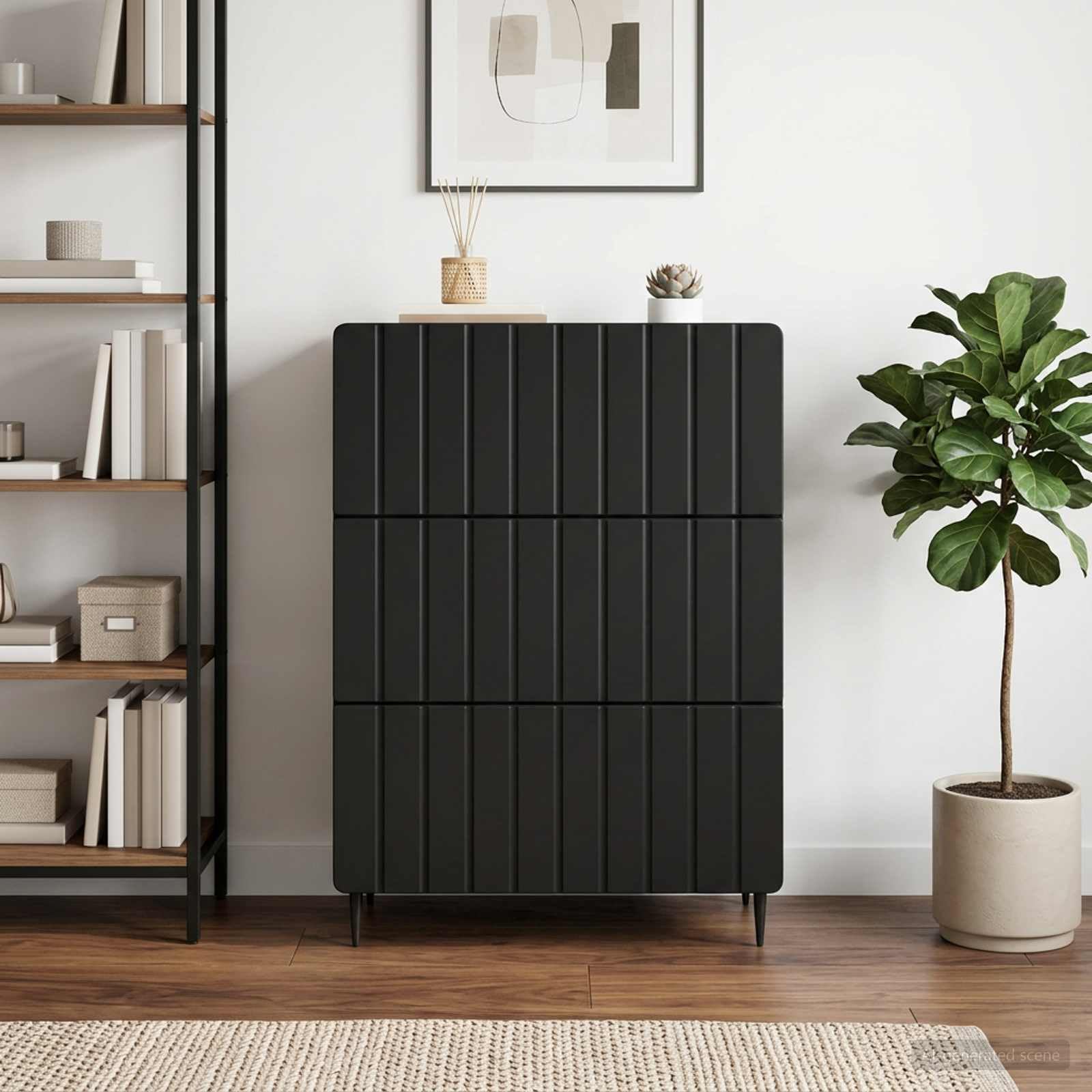 Armario con cajones negro 66 x 34,5 x 92 cm, material de madera, 3 cajones, armario de almacenamiento para oficina, dormitorio y pasillo, compacto para ordenar y espacio de almacenamiento