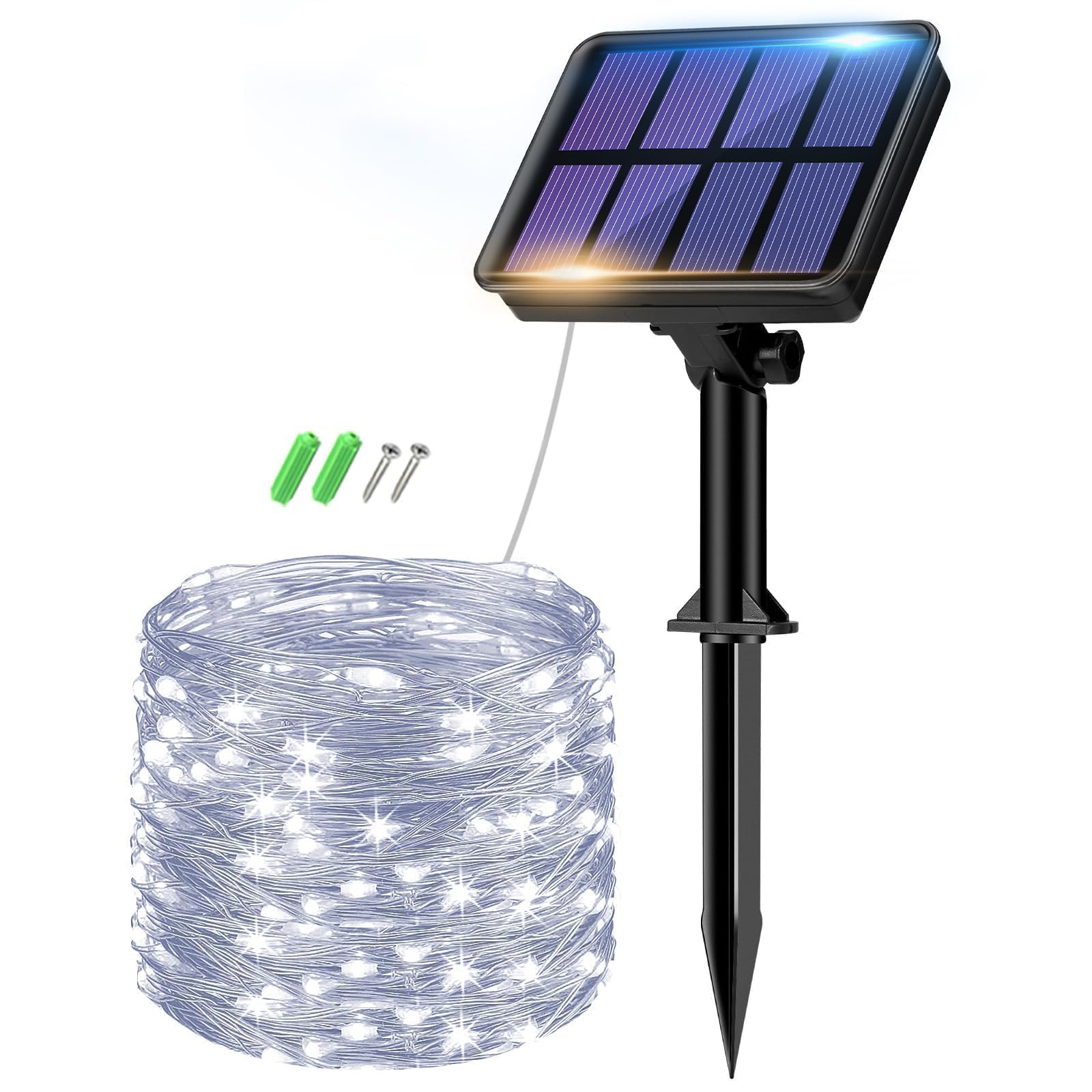btfarm 8+2M Guirnaldas Luces Exterior Solar, 80LED Luces Solares LED Exterior Jardin Luces Navidad Exterior Solares Luz Solar Exterior Jardin Cadena para Navideñas Decoracion Arbol, Blanco Frio