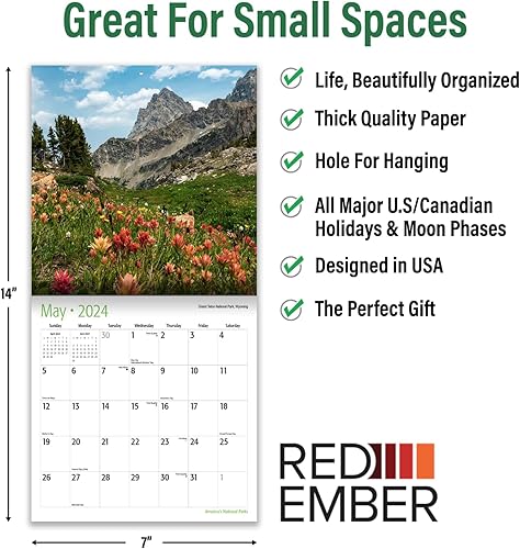 Miniatura 3 de Red Ember - Mini calendario de pared para espacios pequeños  Parques Nacionales de Estados Unidos 2024 colgante mensual por Red Ember  Solo 7 x 14