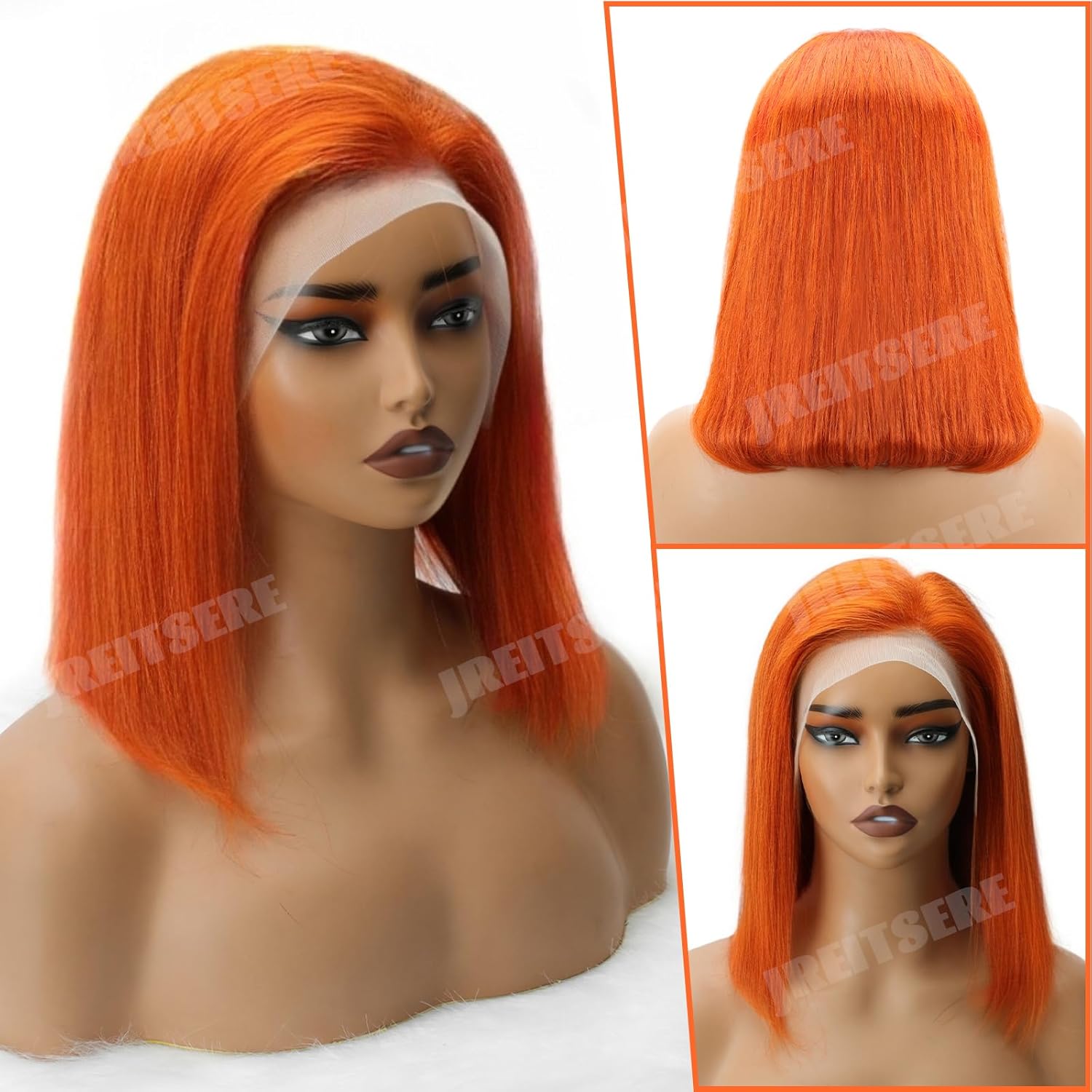 Orange Bob wig Human Hair 13x4 HD Transparent Ginger Wig Human Hair 350# Colored Bob Wig Straight Short Bob Wigs for Black Women 14 Inch