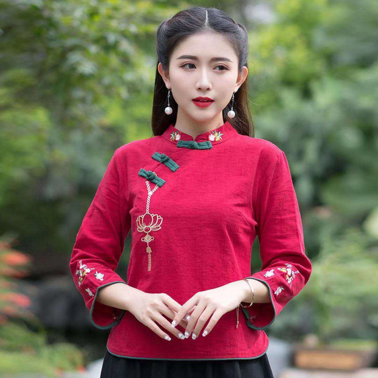 Amazon.co.jp: M-4XL プラスサイズ繁体字中国語服刺繍チャイナシャツ 