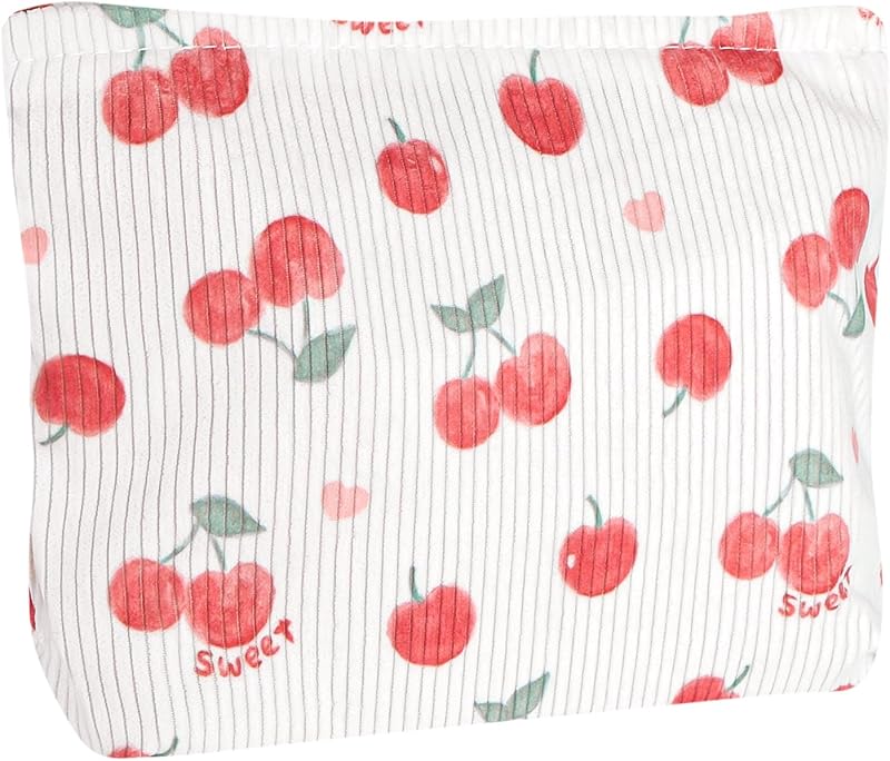 Necessaire de maquiagem Ksriylm com zíper, estampa Red Cherries, 26,7 x 20,1 x 7,6 cm