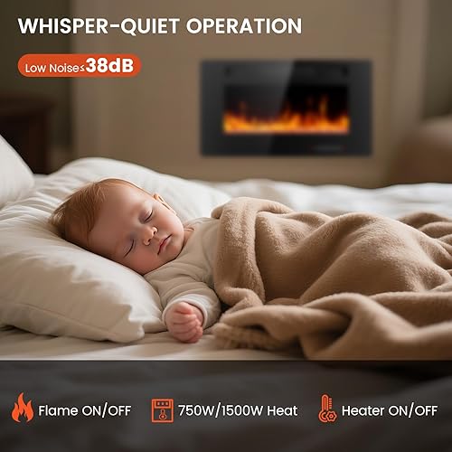 Miniatura 6 de Chimenea eléctrica de 30 pulgadas para empotrar y colocar en la pared, chimenea eléctrica con control remoto, calentador de chimenea, chimenea