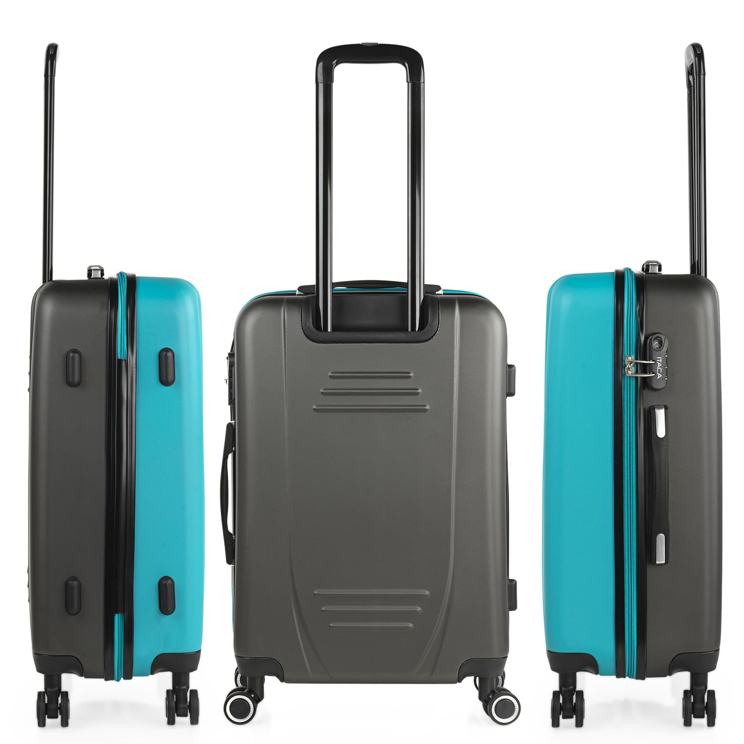 ITACA - Maleta Mediana con 4 Ruedas Giratorias para Viajes Largos Tipo Trolley Ideal como Maletas de Viaje Grandes 23 Kilos y Maleta Viaje Mediana Resistentes, Turquesa-Antracita