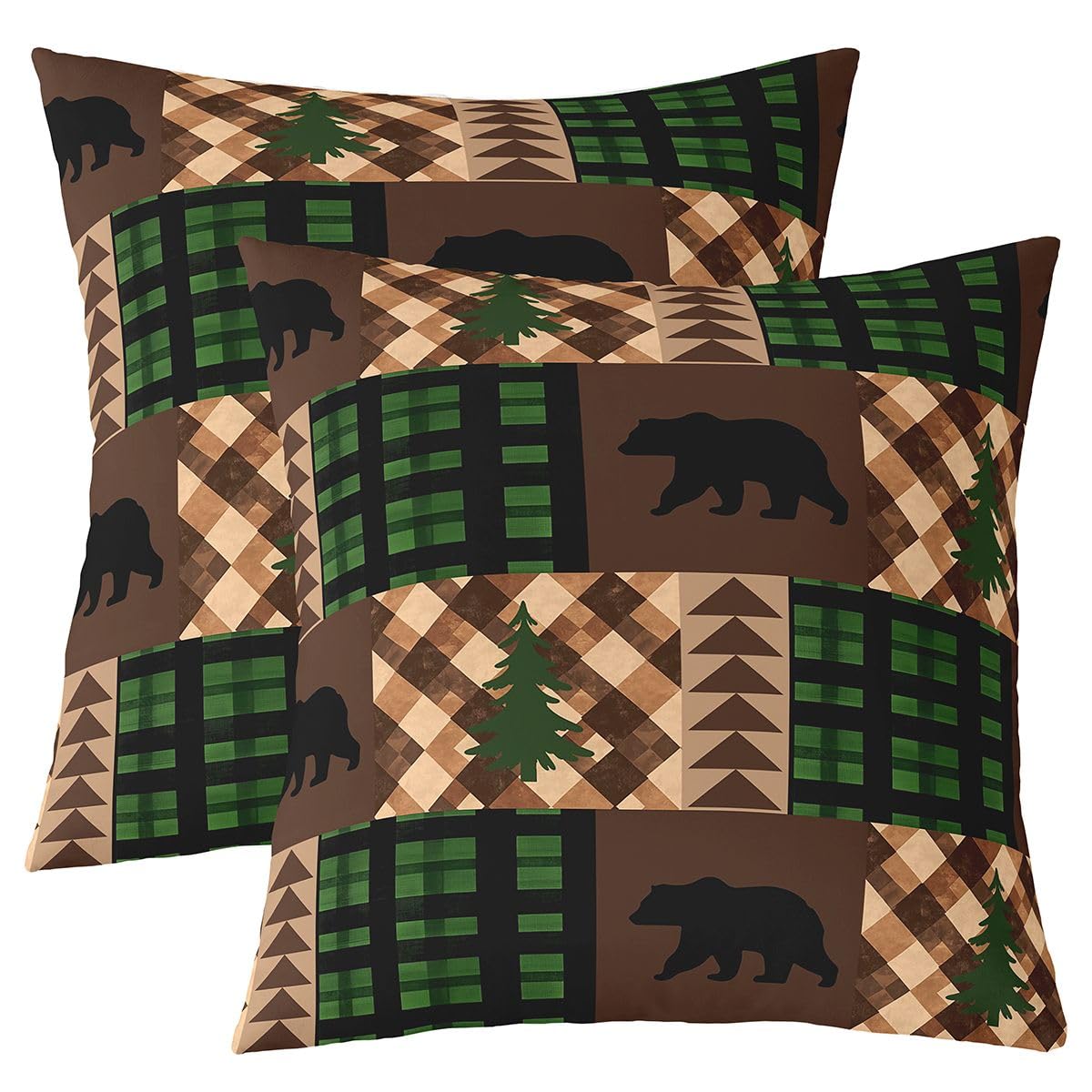 Housse de coussin 55x55 ours en patchwork rustique lot de 2