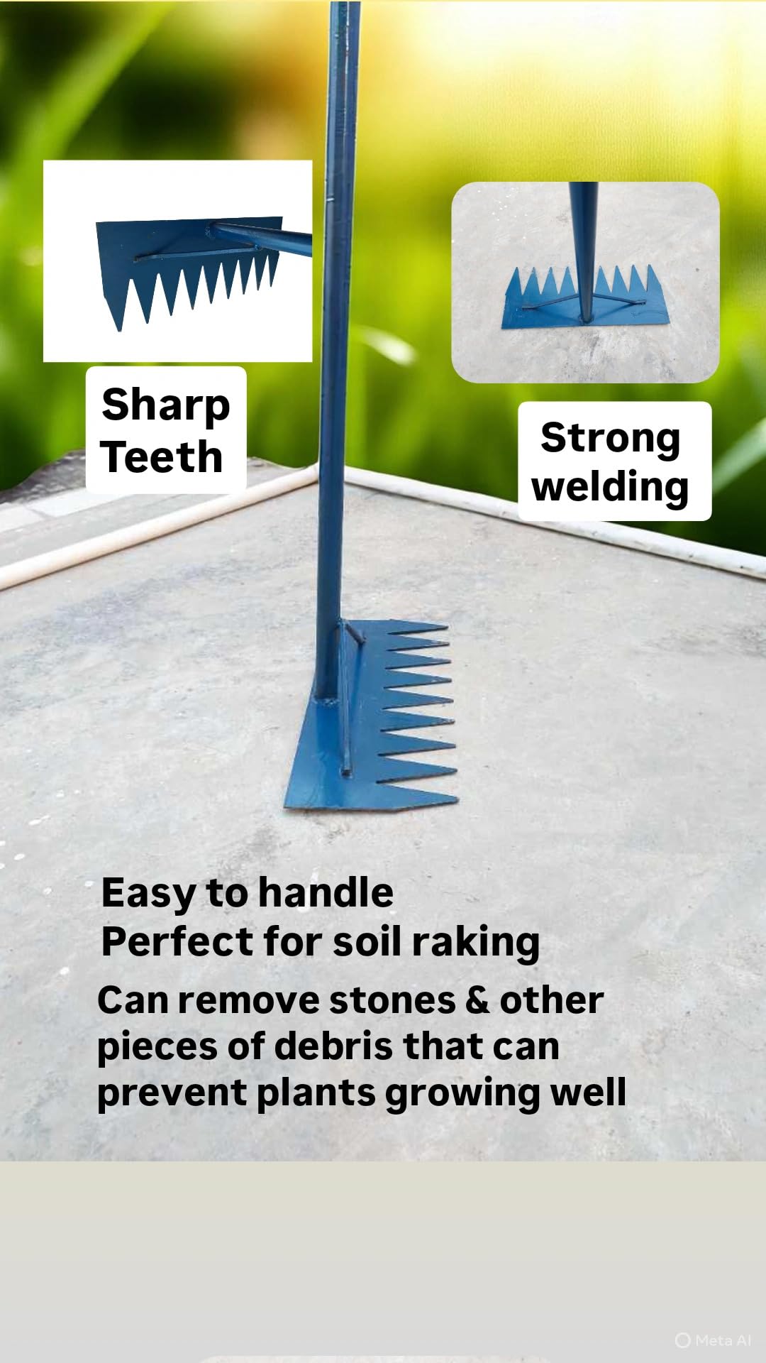 Shree Somgiri Heavy Duty Iron Garden Rake with 4 FT Long Iron Handle Wide Sharp Iron Teeth -14 inch for Efficient Lawn & Yard Clean-up Multi-Purpose Garden Tool for Soil Leveling, Leaf Raking - Image 3 thumbnail