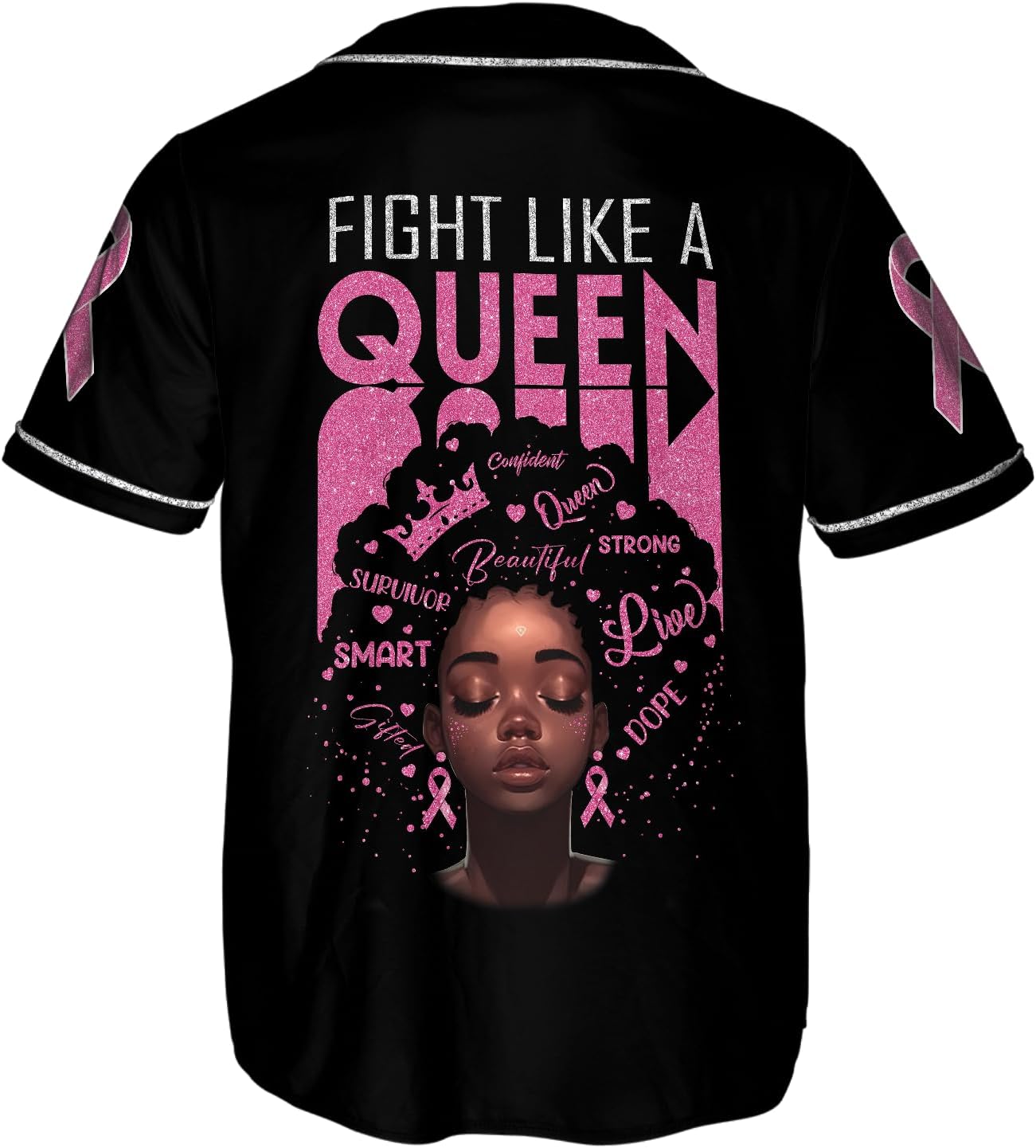 ThuhaTree Store Personalized Black Women Breast Cancer Baseball Jersey XS-5XL, Breast Cancer Shirts for Women (Style 1)