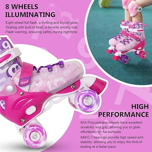 Miniatura 4 de Nattork Patines para niños, 4 tamaños ajustables, las 8 ruedas iluminadas para niñas, niños y mujeres, divertidos patines iluminadores para niños de