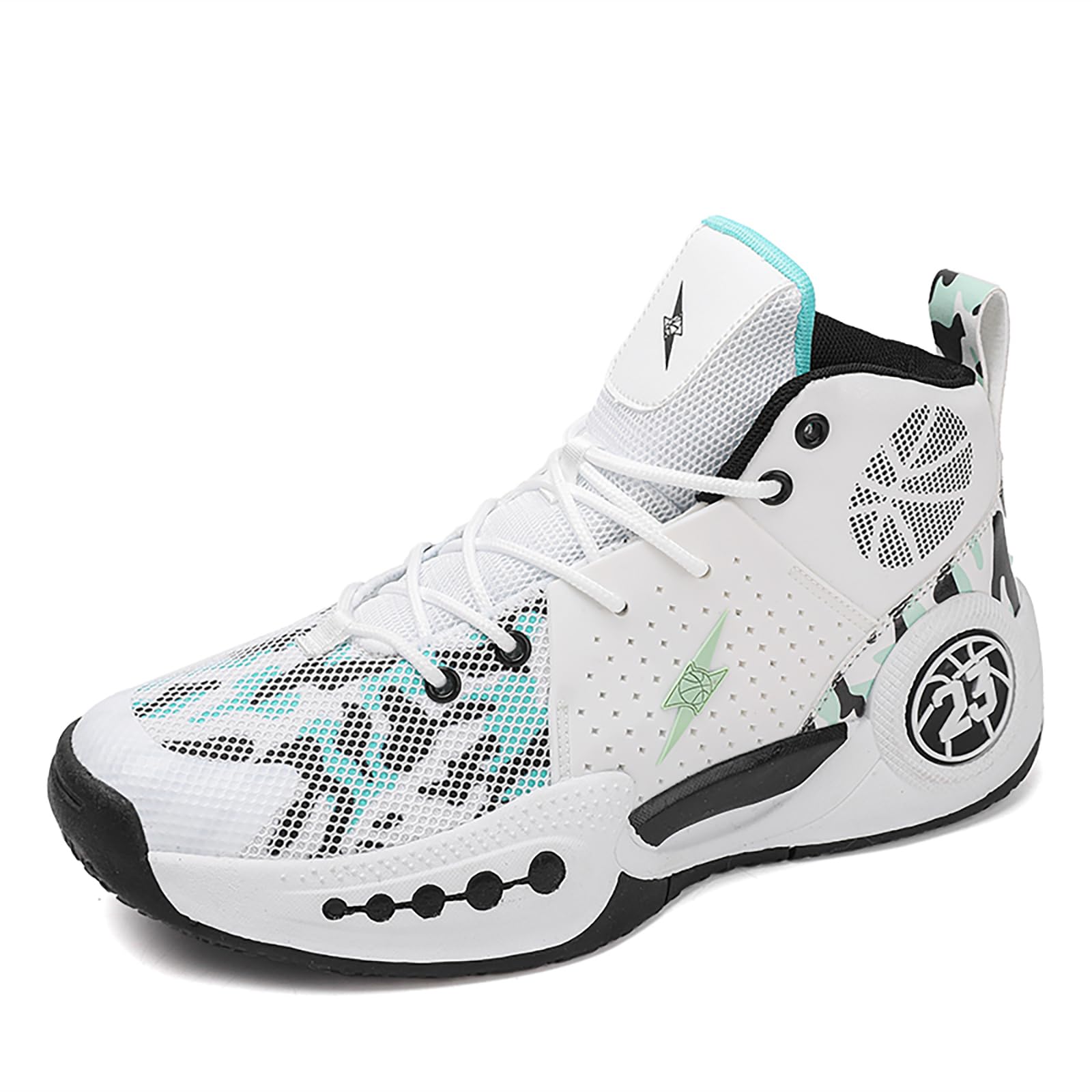 Bawcud Kids Basketball Shoes Boys Girls High Top Sneakers Comfy Breathable Outdoor Cushioning Athletic Shoes for Training Running White Green