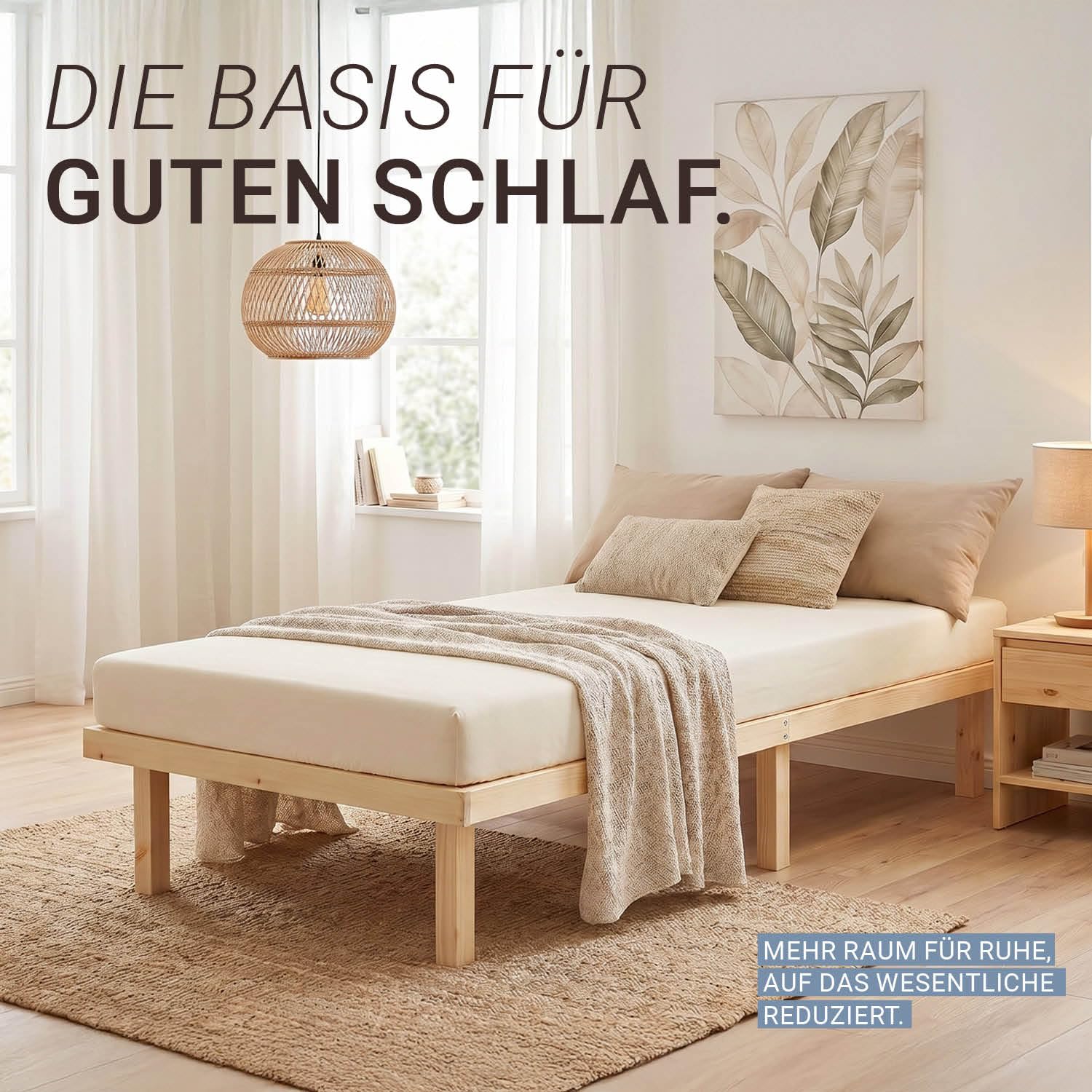 Homestyle4u Palettenbett 90x200 Kiefer Massivholz mit Lattenrost | Einzelbett aus unbehandeltem Kiefernholz – inkl. Lattenrost, Höhe 33 cm, geeignet für Jugendzimmer & Gästezimmer