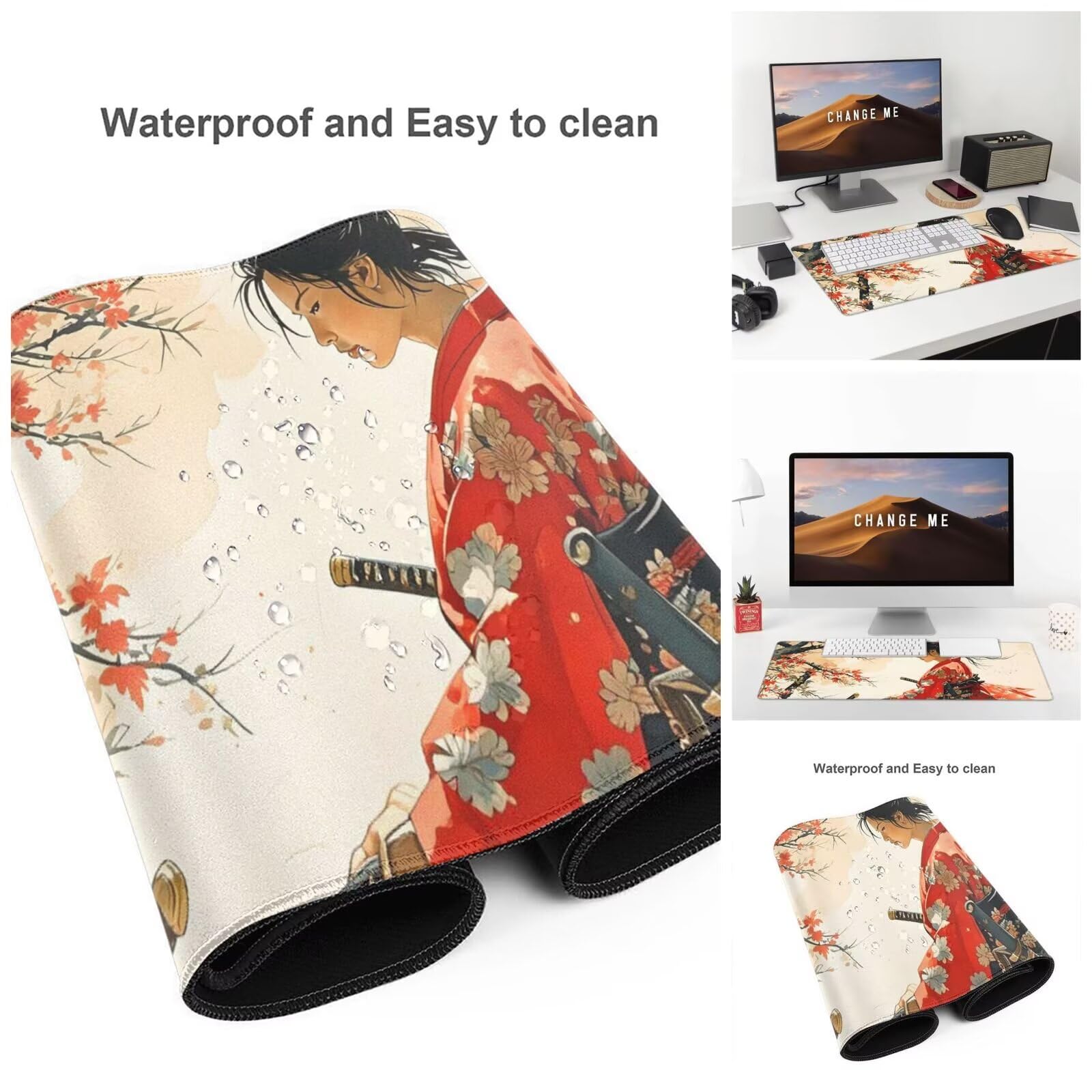 Alfombrilla Ratón Japón Alfombrilla Ratón XXL 1600 x 800 mm, Vintage Mouse Pad Gaming con Bordes Cosidos, Impermeable Mousepad XXL Base de Goma Antideslizante Duradera, Mouse Pad para Oficina Q916