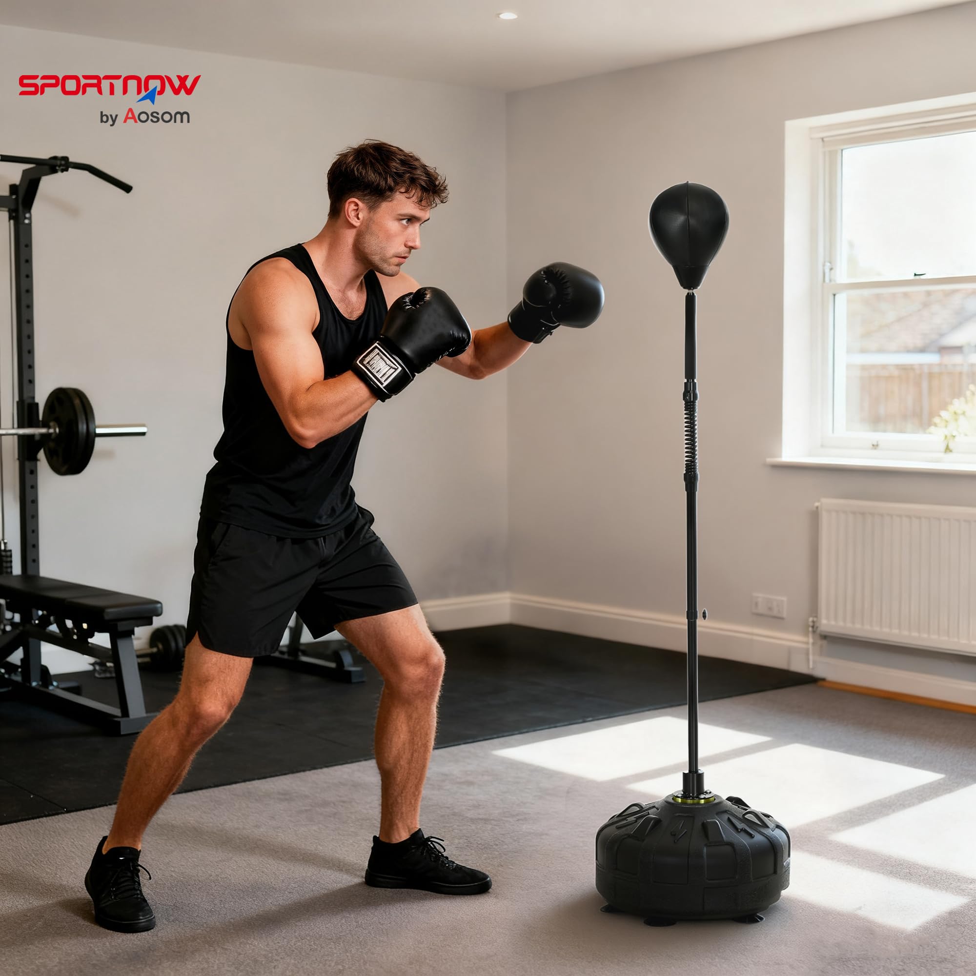 SPORTNOW Palla da boxe da pavimento per adulti, con base riempibile e ventose, regolabile in altezza, per casa, palestra, casa e palestra