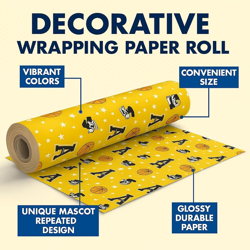 ONDEMAND FAN NCAA Wrapping Paper with Mascot Madness design (Appalachian State Mountaineers,Wrapping Paper 30" x12')