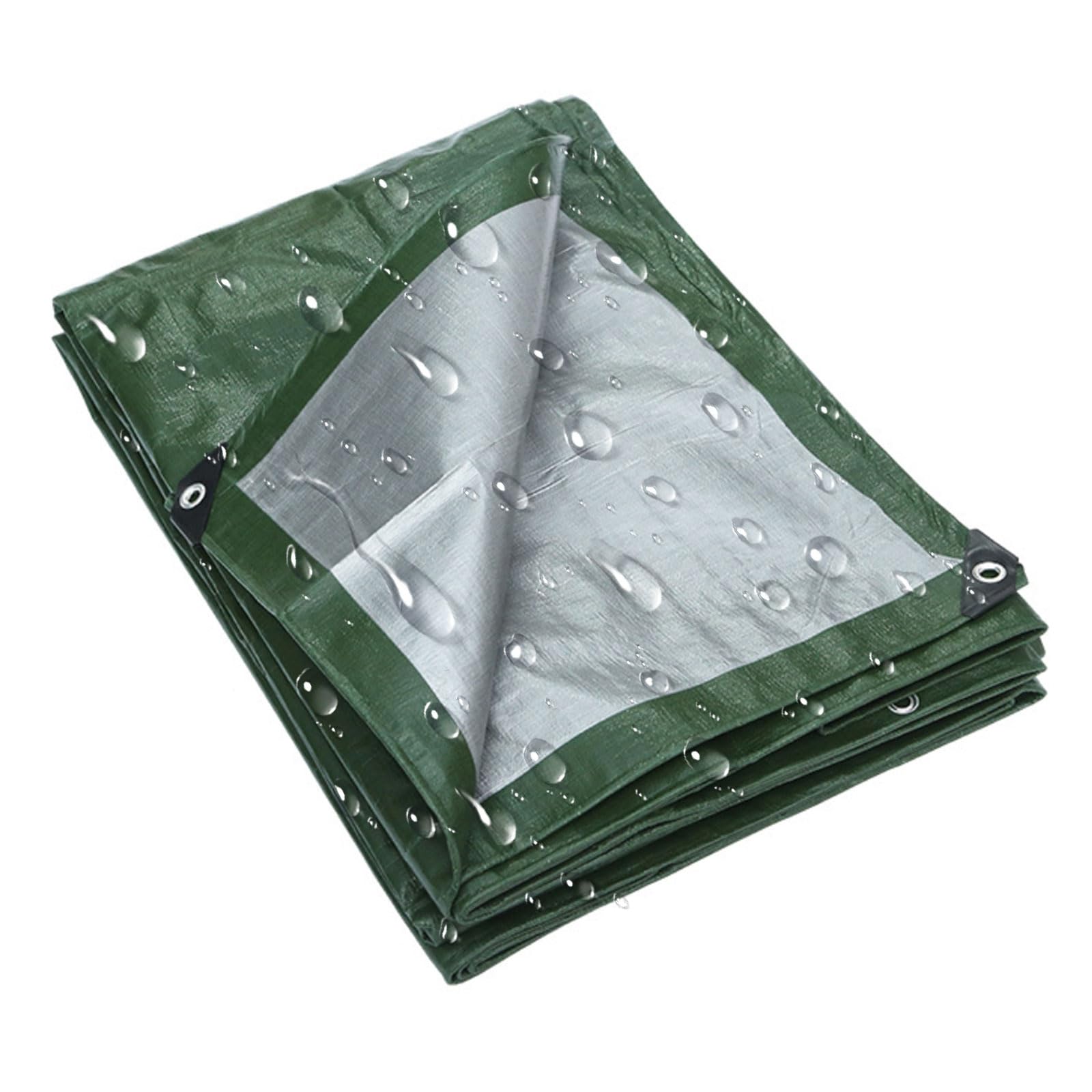 Waterproof Tarpaulin 140 x 140 cm UV Resistant, Pe Material, Lightweight Ground Sheet Reinforced Eyelets, Tear Resistant for Garden Furniture Camping, Green