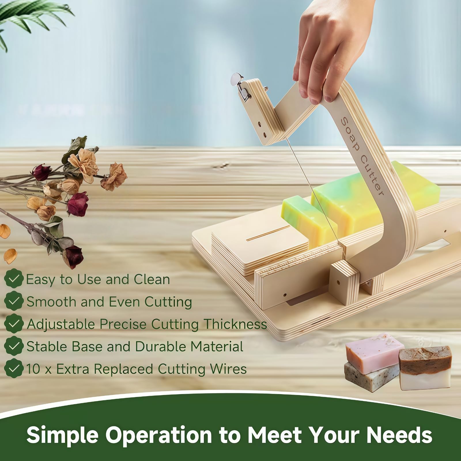 Cortador De Jabón De Madera, Cortador De Jabón De Madera Ajustable con Alambre De Acero Inoxidable, Suministros De Fabricación De Jabón, para Jabón Hecho a Mano, Queso Y Velas