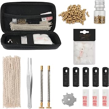 Lighter Repair Kit, with Flints, Wicks, Cotton, Screws & Felt Pads - Complete Maintenance Set for Vintage Petrol Lighters and Fluid Lighter Replacement Parts