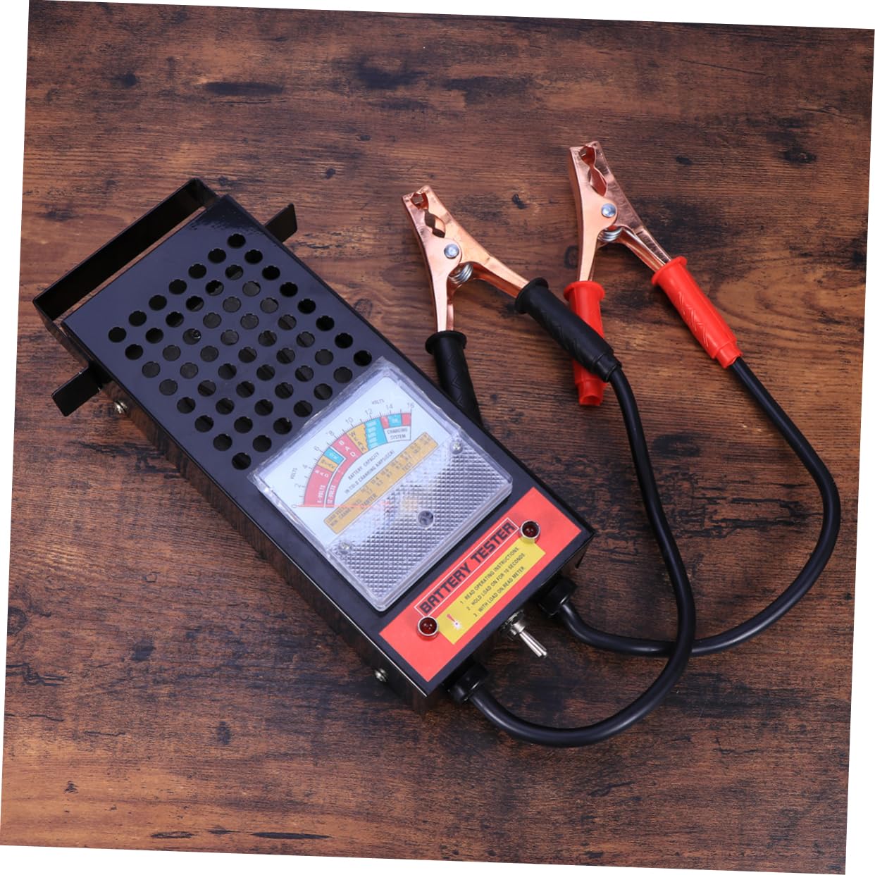 Comprobador de Batería 6-12v 100 Acero Inoxidable Negro | Prueba de Carga 100 Amperios, con Interruptor Superior de Palanca, para Motor de Arranque y Coche