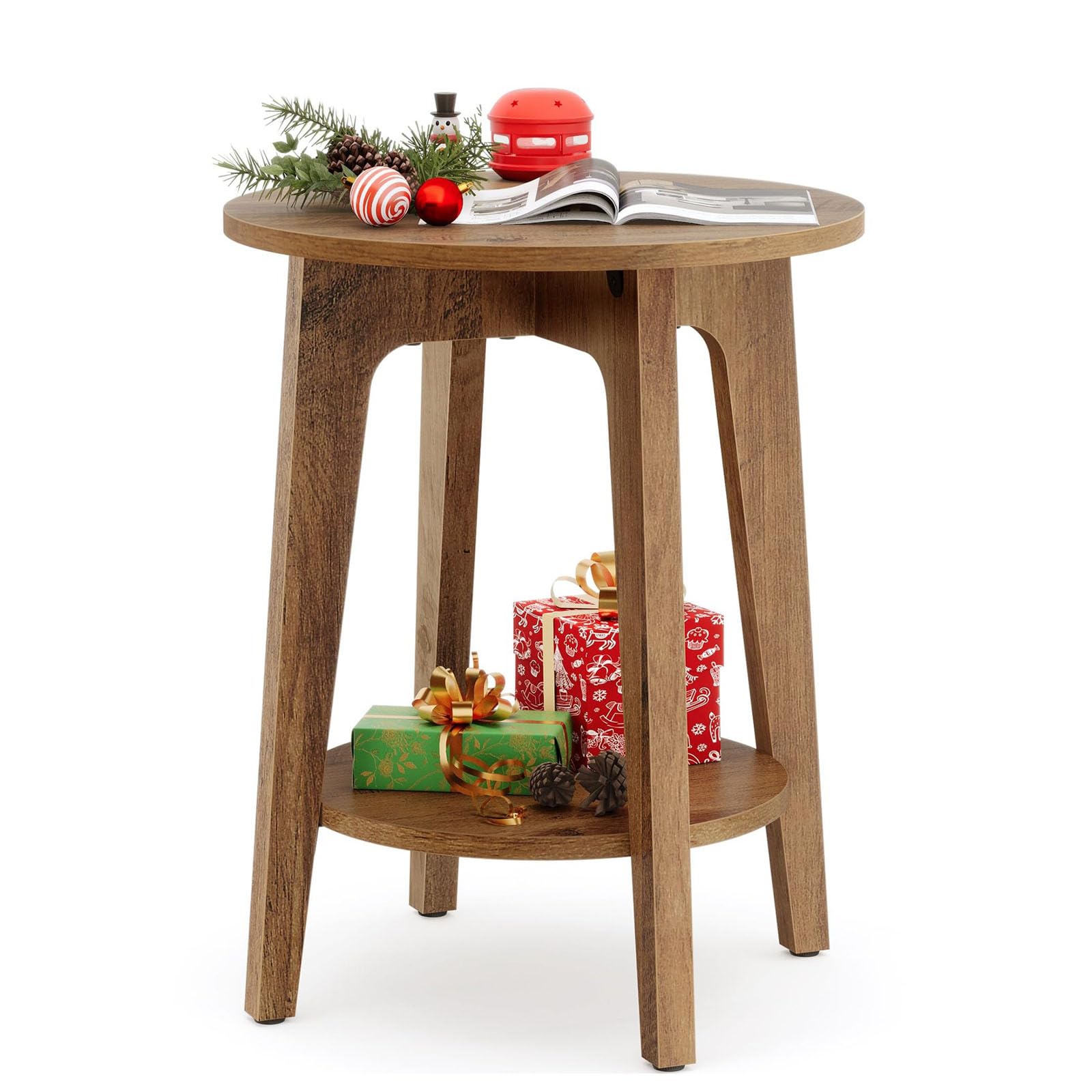 Table d'appoint ronde à 2 niveaux en bois de bout de canapé pour salon
