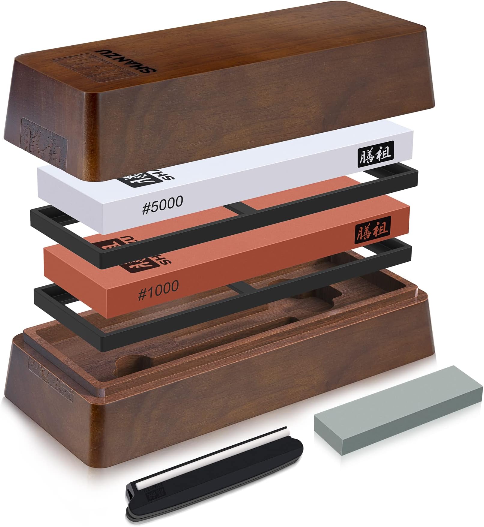 SHAN ZU Sharpening Stone with Storage Box, Whetstone Set Knife Sharpening Stone 2 Pieces Grit #1000/5000 Knife Stone with Non-Slip Base & Angle Guide,Whetstone for The Sharpening Knives