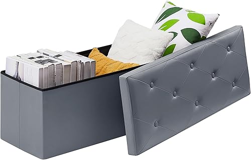 Miniatura 1 de VECELO Otomana plegable de almacenamiento de 43 pulgadas, banco de almacenamiento para dormitorio, reposapiés versátil, copetudo de piel sintética