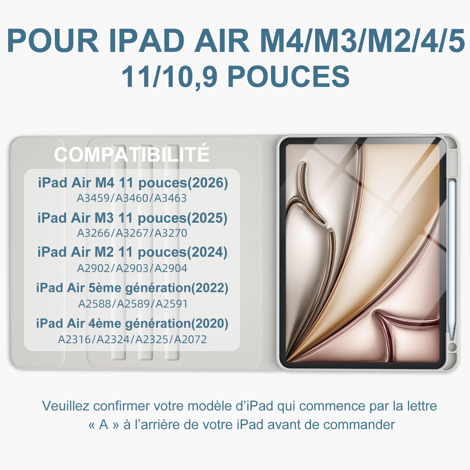 Vobafe Coque Clavier iPad Air 11 Pouces M4 2026/M3 2025/M2 2024, Air 10.9" 5ème 2022/4ème 2020, Etui Détachable Keyboard 7 Couleurs Rétroéclairées avec Porte Crayon, AZERTY Layout, Gris Clair