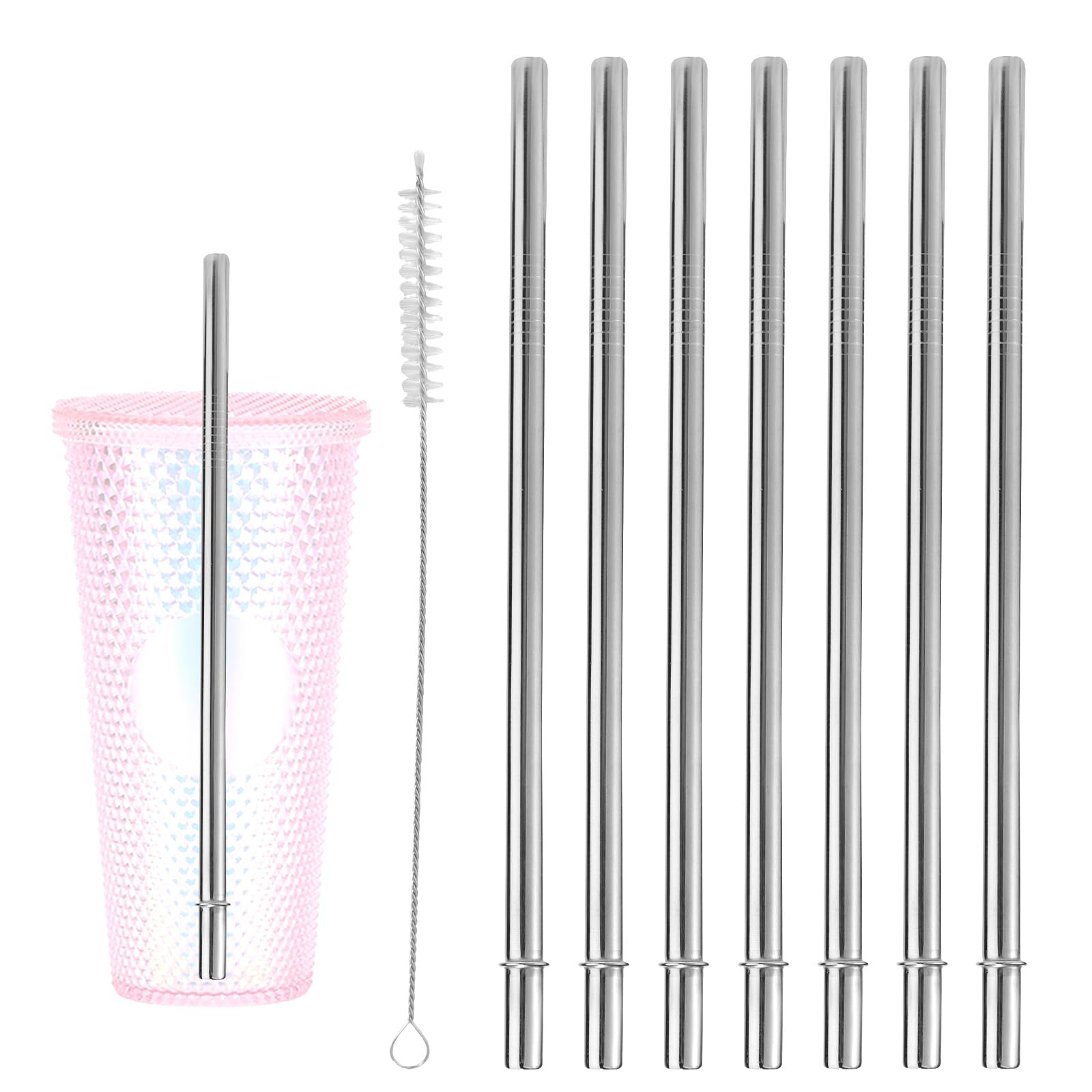 7pcs Stainless Steel Straws for Starbucks Venti 24oz Cold Cup, Reusable BPA-Free Straight Drinking Metal Straws Replacement Accessories with Cleaning Brush for Starbucks Tumblers
