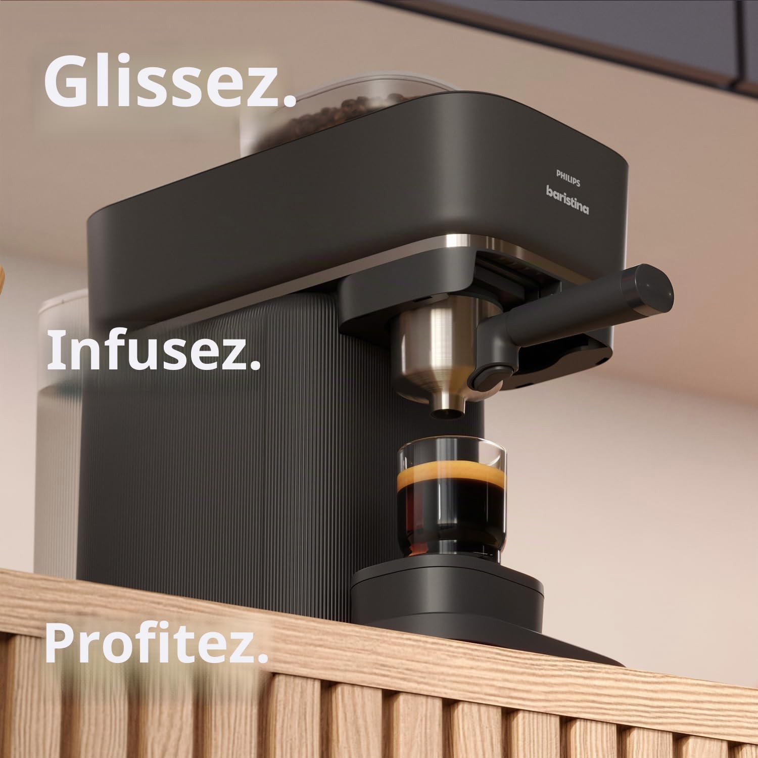 Philips Baristina Machine à expresso et mousseur à lait véritable Espresso Cafetière compacte, porte-filtre, meuleuse, café crème, mousse de lait laitier et non laitier, chaud et froid, facile à