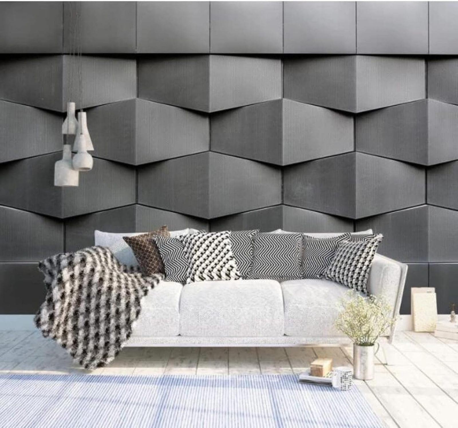 XLMING Three Dimensional Grey Black Geometric Pattern 3D Wallpaper Luxury Home Dining Decor Paste Sofa Living Room The Wall for Bedroom Mural-350cm×256cm