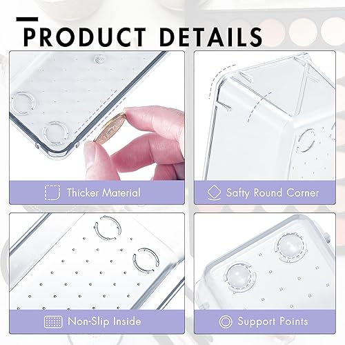 Miniatura 5 de HOUSE DAY Organizador de cajones de escritorio, 4 unidades, 9 x 3 x 2 pulgadas, organizadores de cajones transparentes con almohadillas de silicona,