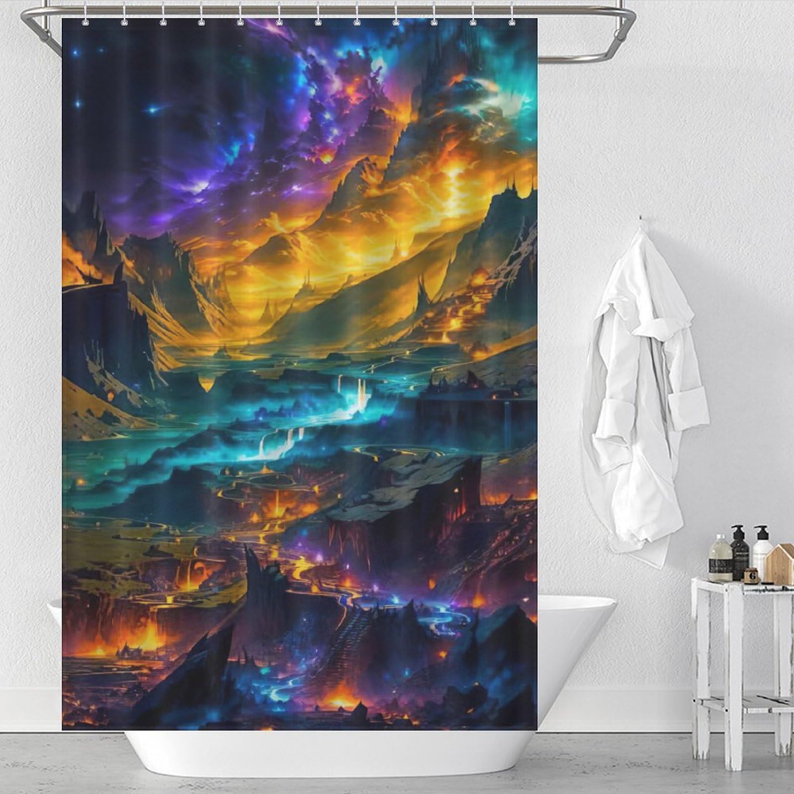 Rideau de douche gothique chateau sombre imperméable 122x183cm pour baignoire avec crochets