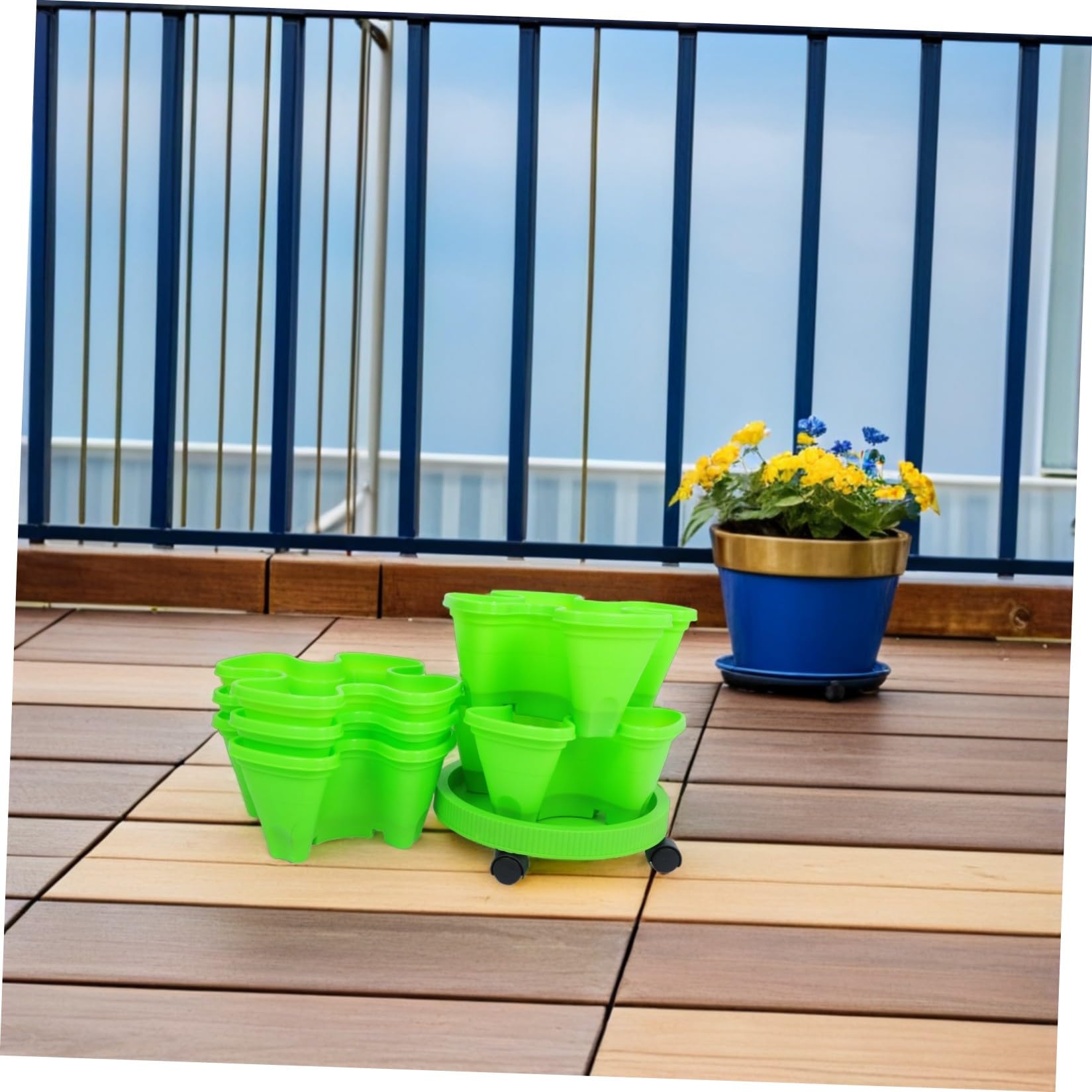 INOOMP Tour de Plantation Verticale de Fraisiers Jardinière à Fraises D'extérieur Multi-Niveaux en Abs Vert Roues, Empilable, pour Herbes et Légumes, Balcon et Extérieur