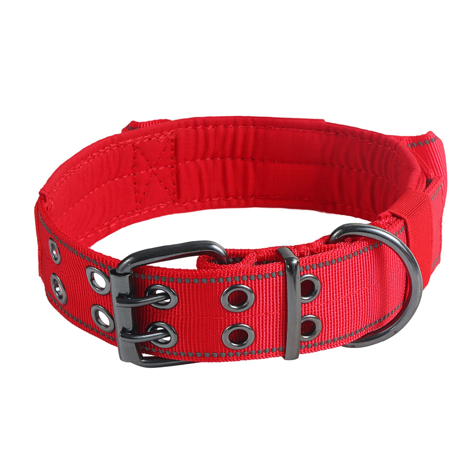 Collar reflectante para perro resistente con mango de control y hebilla de metal para entrenamiento de perros (XL, rojo)