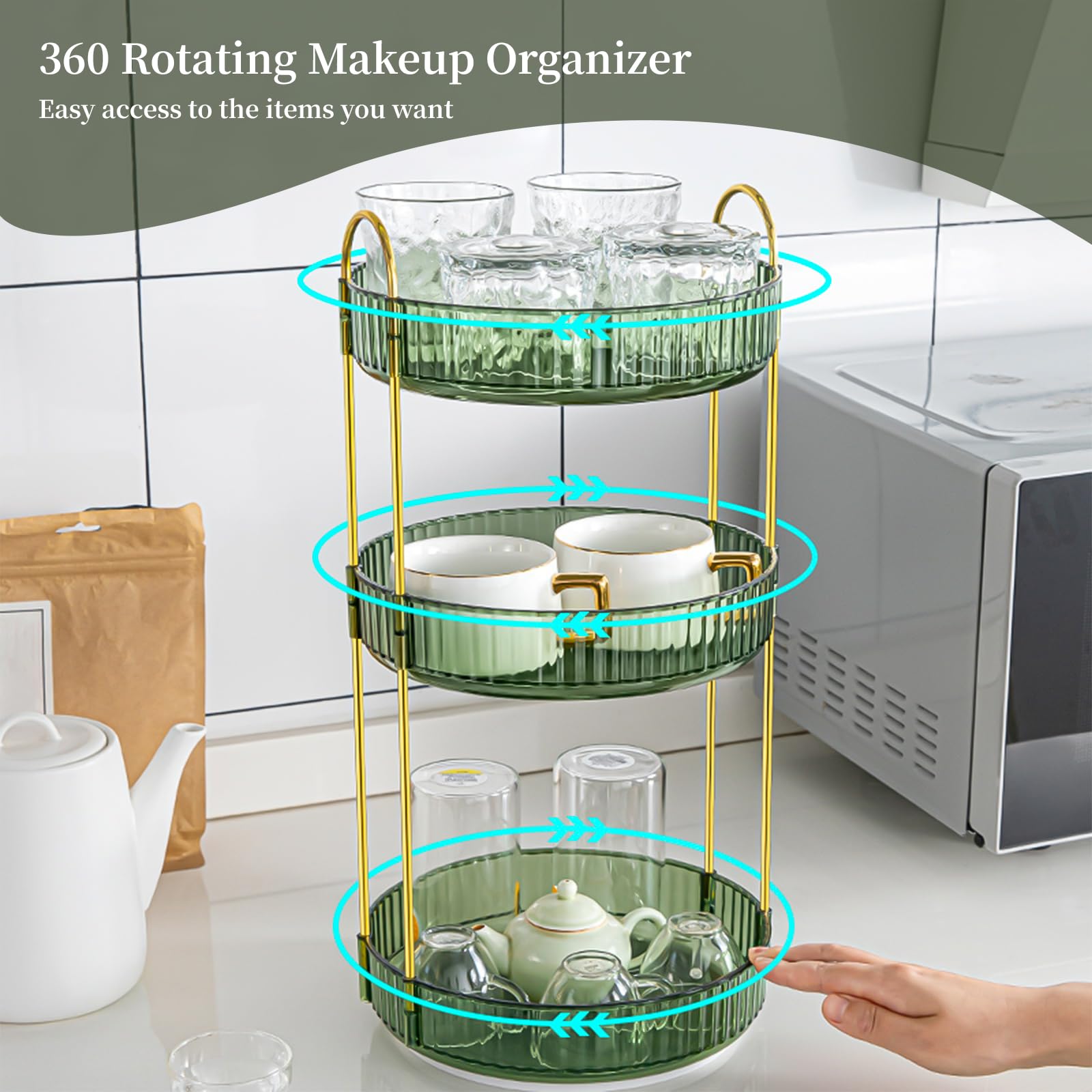 Drehbarer Make-up-Organizer, 360° Drehbar, 2-stöckig, Aus Kunststoff & Metall – Für Badezimmer, Schminktisch Oder Theke