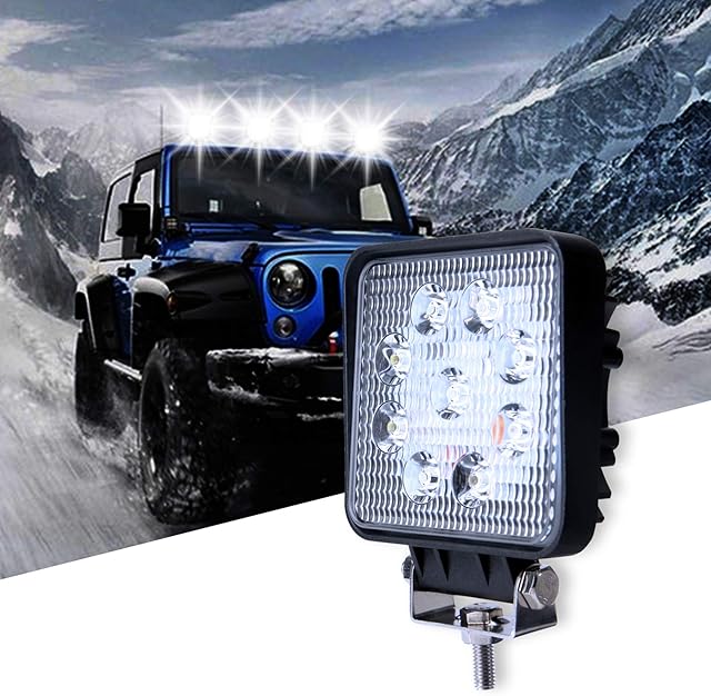 27W LED Work Light Square Spot Driving Fog Light Offroad Flood Beam Lamp Boat Lights 12V 24V LED Work Light for Car Boat Truck Tractor SUV -1 Pack