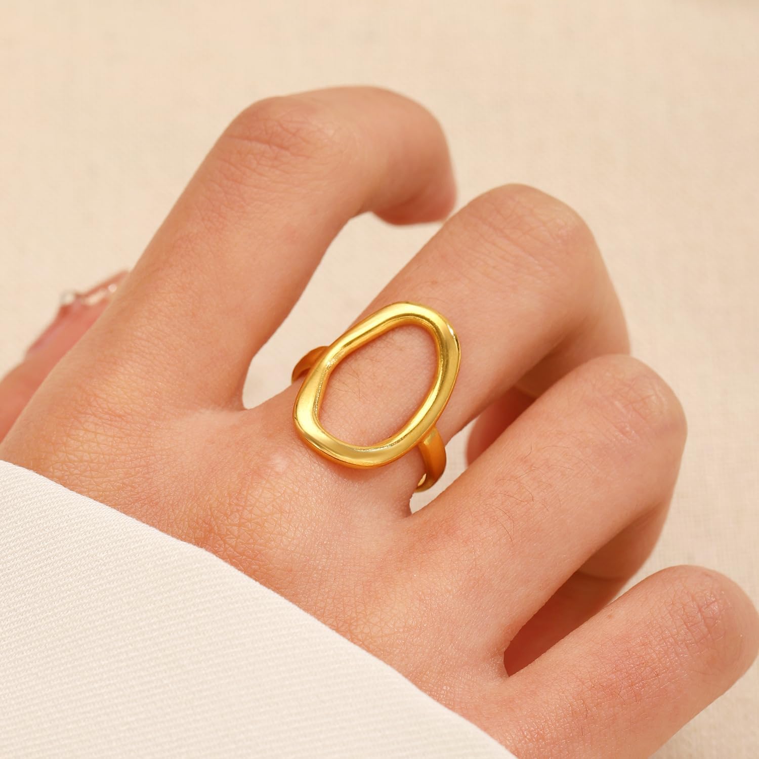 GIGB PBDK Chunky Gold Rings Oval Circle Ring for Women Trendy Chunky Round Open 14k Gold Silver Statement Ring Dainty Simple Minimalist Promise Rings