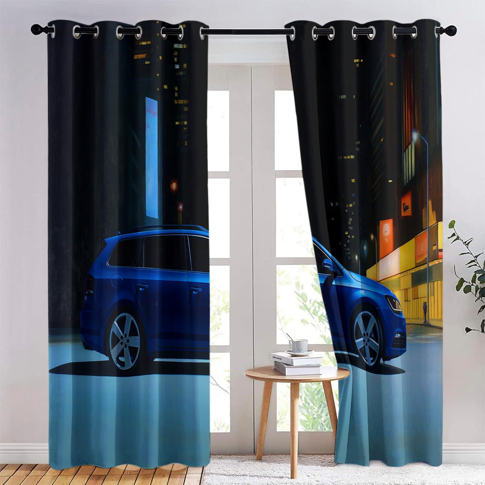 Genérico 140 x 260 cm, juego de 2 cortinas 100% opacas con aislamiento térmico para coche, moderno, coche, deportivo, tela suave e impermeable, doble cortina con ojales para dormitorio, sala de estar