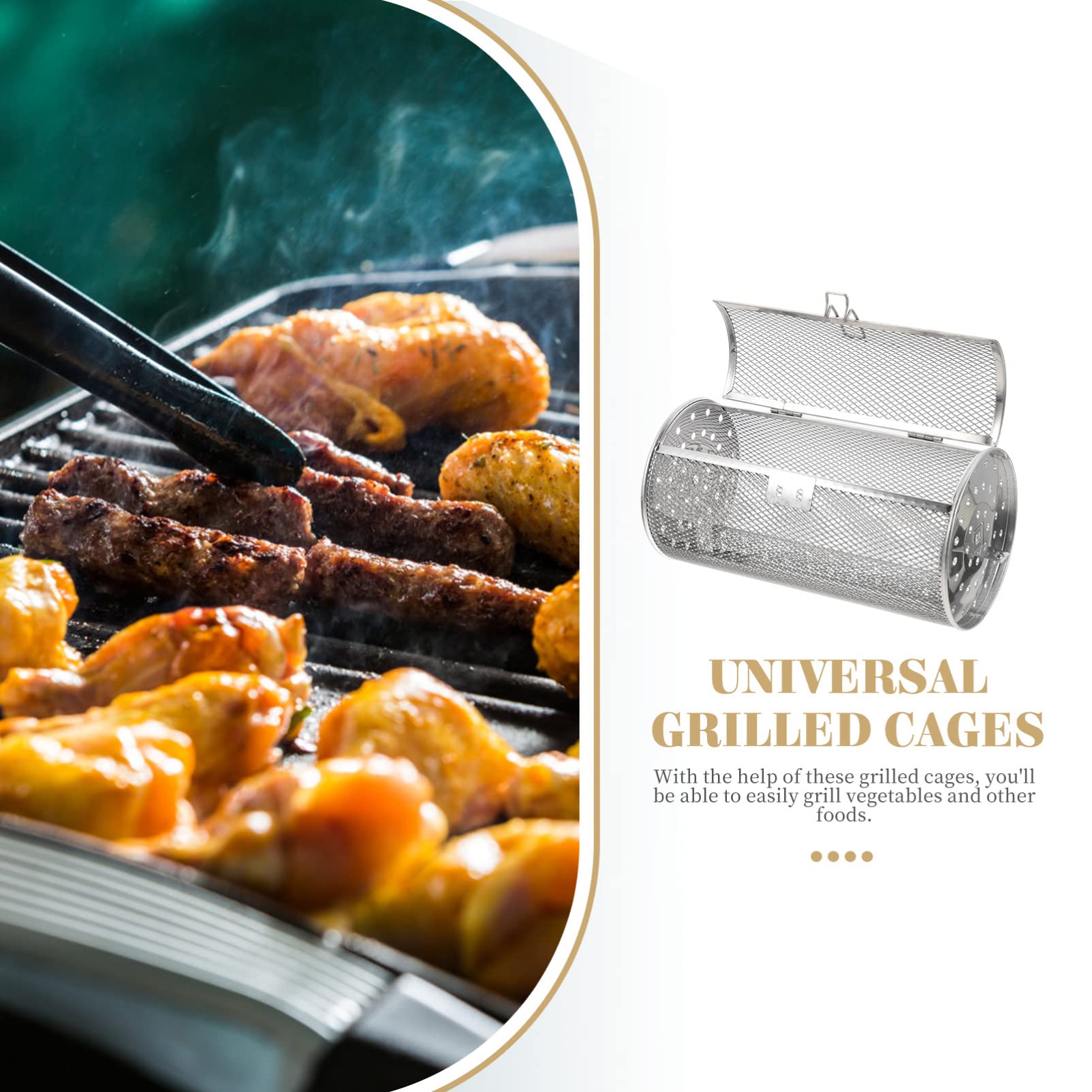 CALLARON Parrilla De Acero Inoxidable Cesta De Asador Tostador De Maní Jaula De Horno Cesta De Horno Asador De Pollo Asado Jaulas Para Hornear Para Picnic Aire Puesto De Pescado