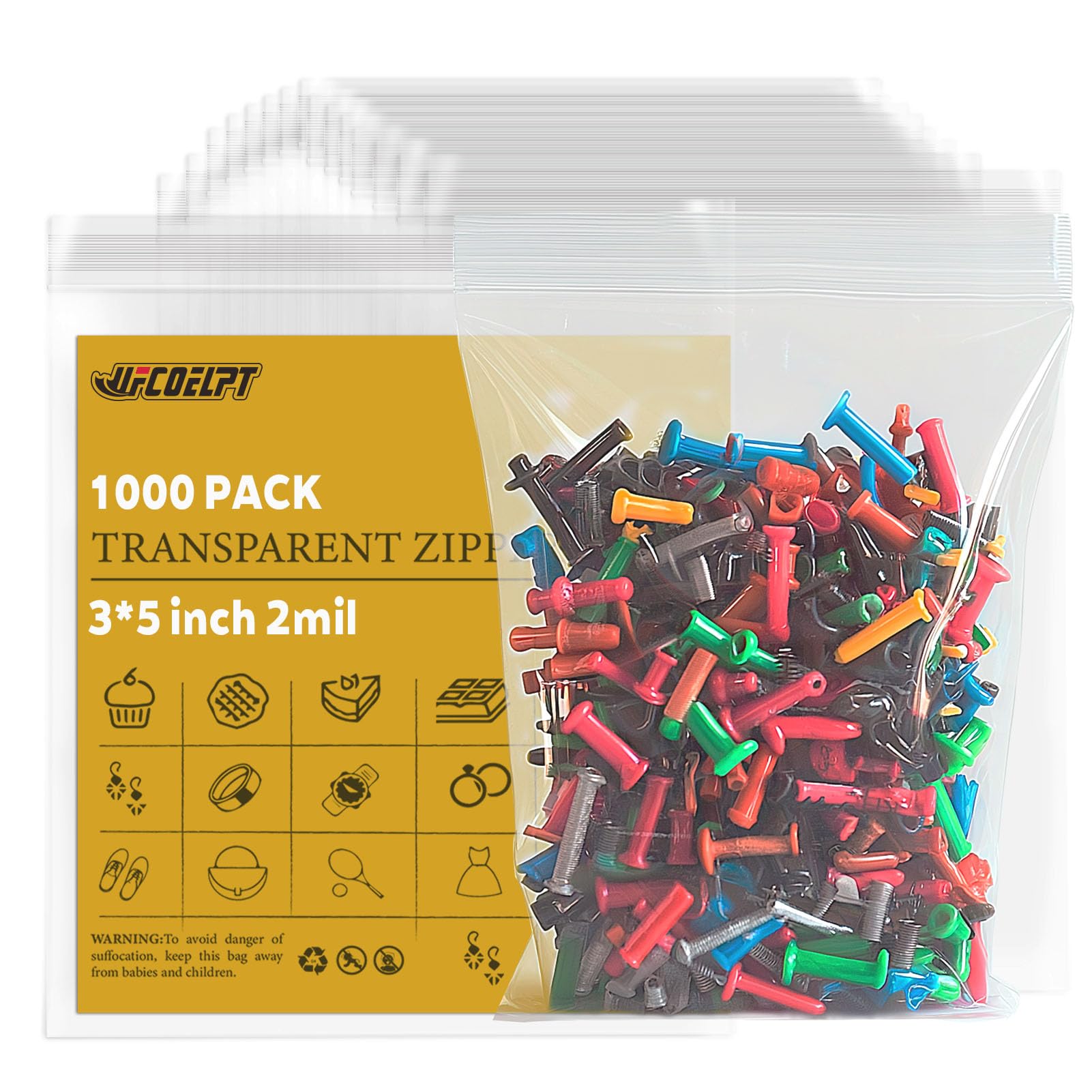 3x5 Small Plastic Zip Bags, 1000 Count, 2 Mil