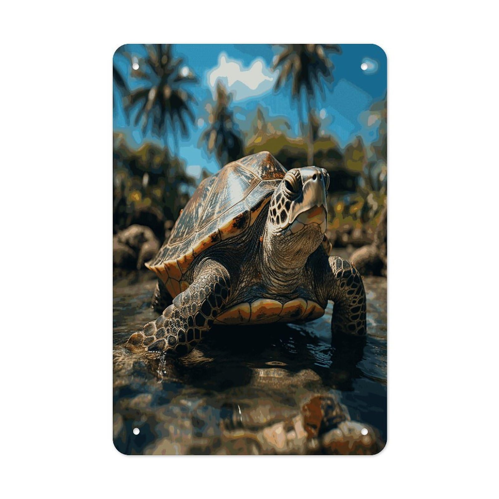 Big Turtle And Palm Trees Metal Tin Sign Wall Decor Funny Retro Sign Weatherproof Metal Wall Art for Indoor Or Outdoor Retro Tin Signs for Kitchen Office Home Bar Decor 11.8 X 7.9 Inch