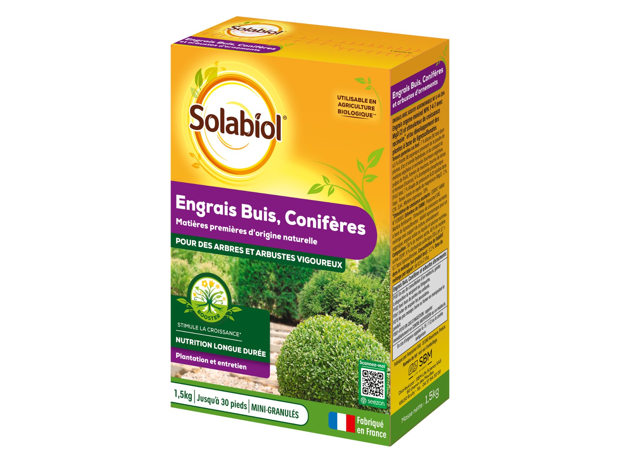 Engrais conifères Solabiol pour raviver le feuillage jauni des arbustes