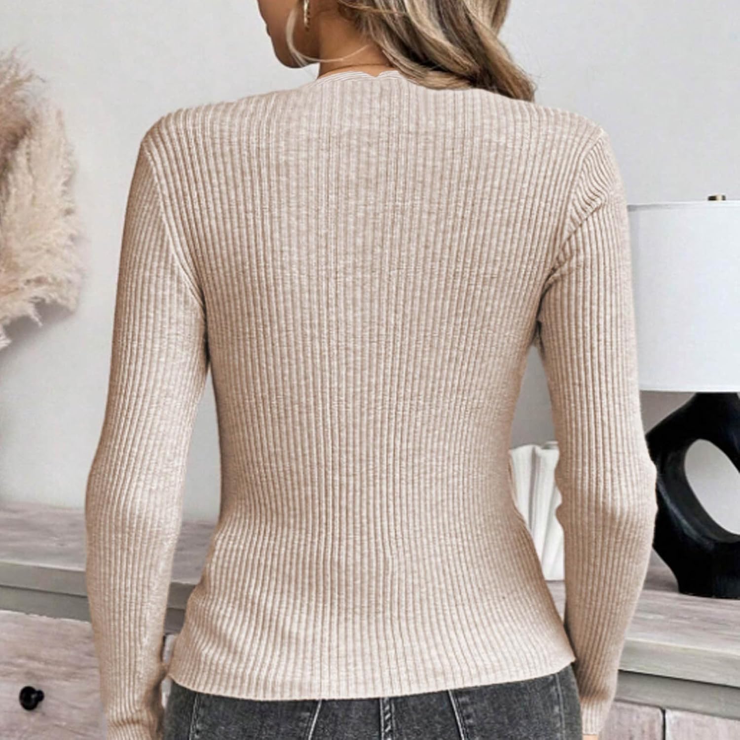Sweaters for Women Slim Fit Square Neck Ribbed Pullover Tops Solid Color Long Sleeve Base Winter Warm Jumpers Sweater