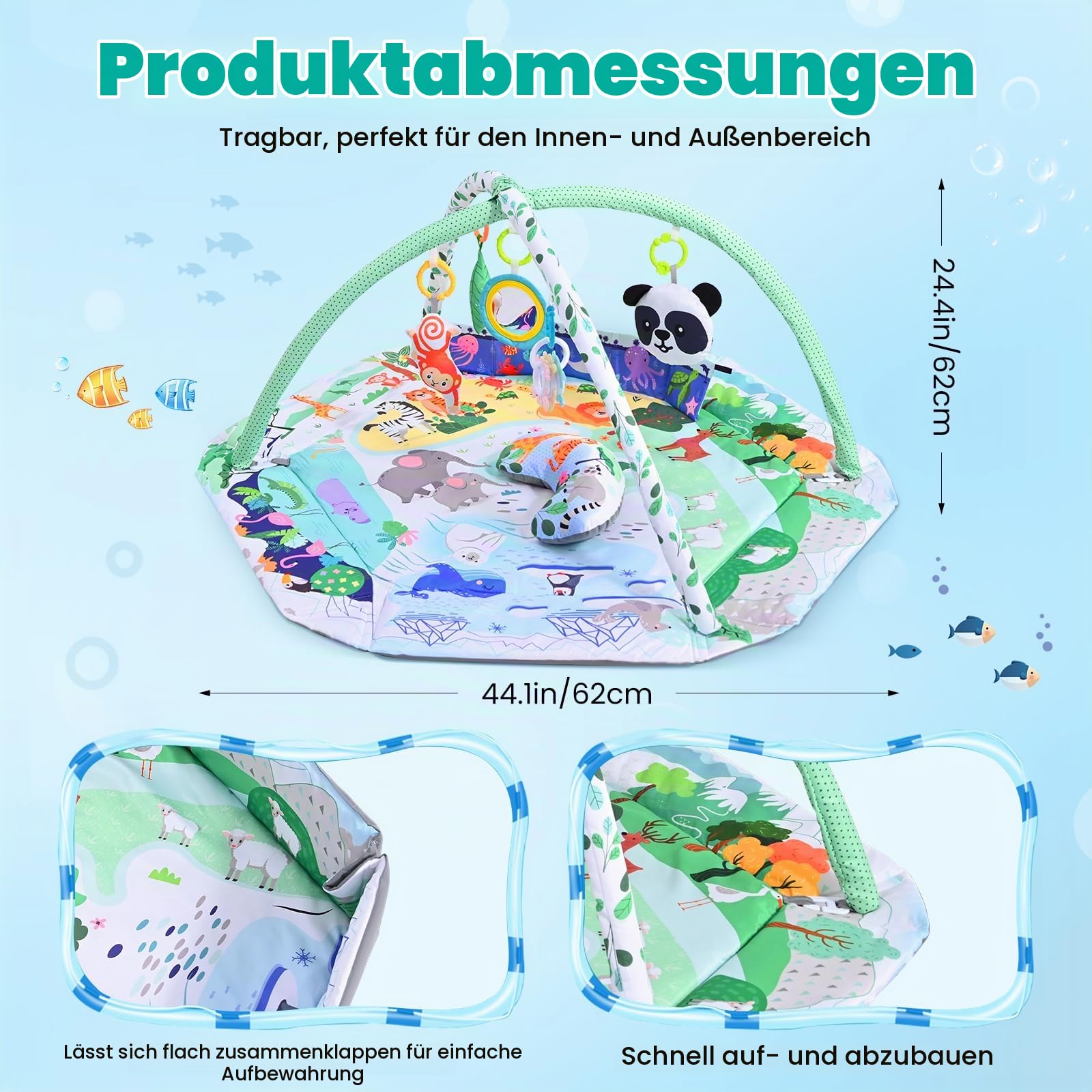 8-in-1 Faltbare Spielbogen Baby Spieldecke Mit Entwicklungszonen,Interaktive Sensorik Spielzeug Multifunktionsspielbogen,Krabbeldecke für Baby zur Motorik&Sinnesförderung, Babyspielzeug 0-18 Monate