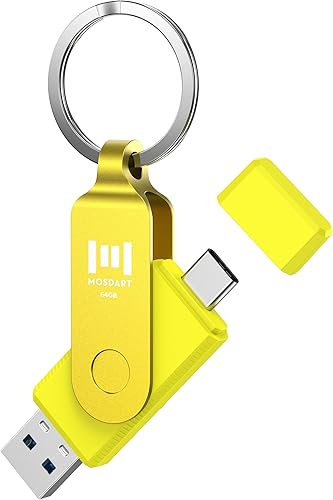 MOSDART ExFAT - Memoria USB C 3.2 de 64 GB de velocidad rápida C y A, con llavero e indicador LED, para iPhone 15, 16, 17, teléfono Android, iPad,